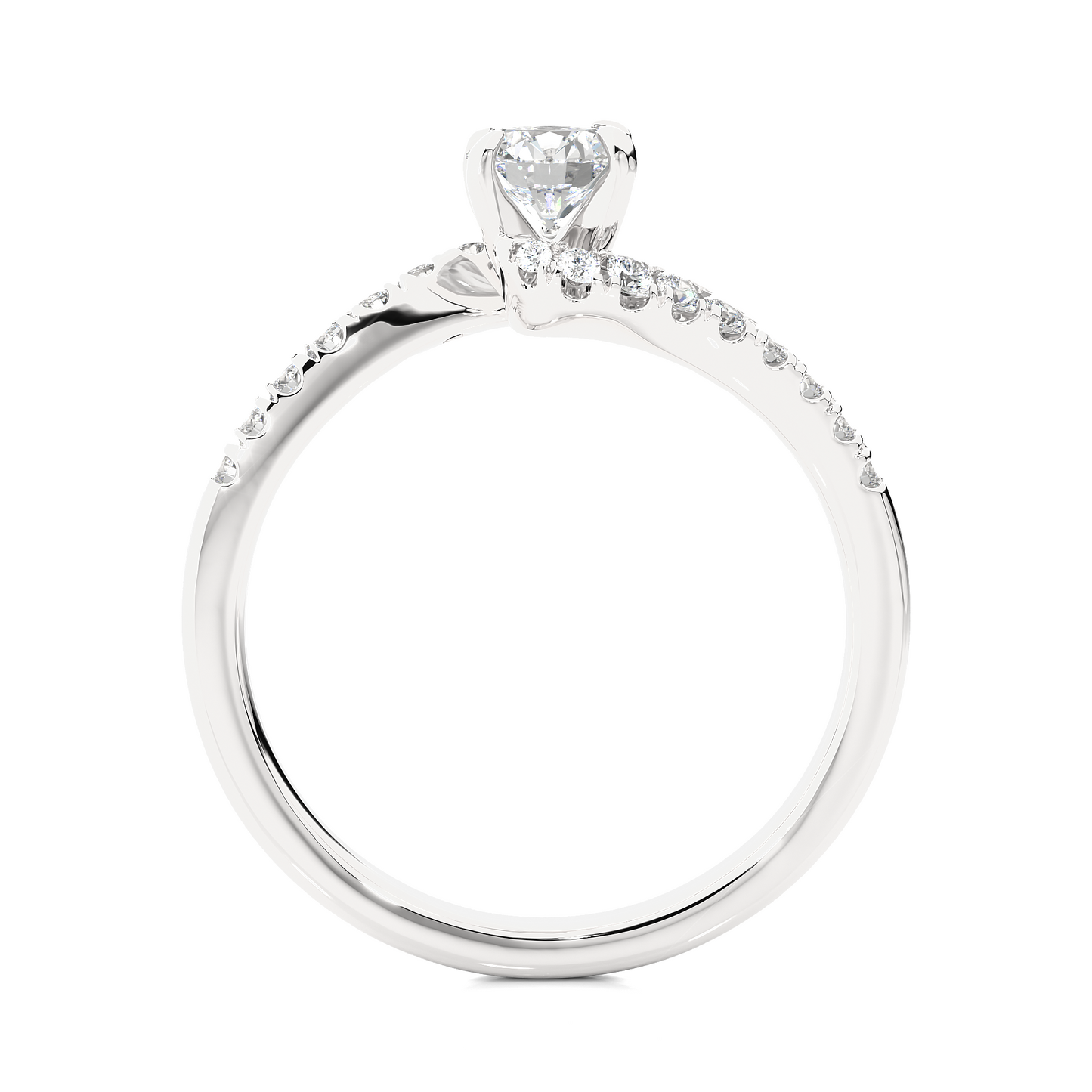 1.01 CT Round Cut Lab Grown Diamond Engagement Ring in Bypass Shank With Pave Setting/Wedding Ring/F Color/VS Clarity/1 Ct Diamond Ring/CVD Diamond Ring/Round Cut Diamond/Round Diamond Side Stone/Four Prong Set/Pave Set/10k Gold/14k Gold/18k Gold/Yellow Gold/White Gold/Rose Gold/Anniversary Gift