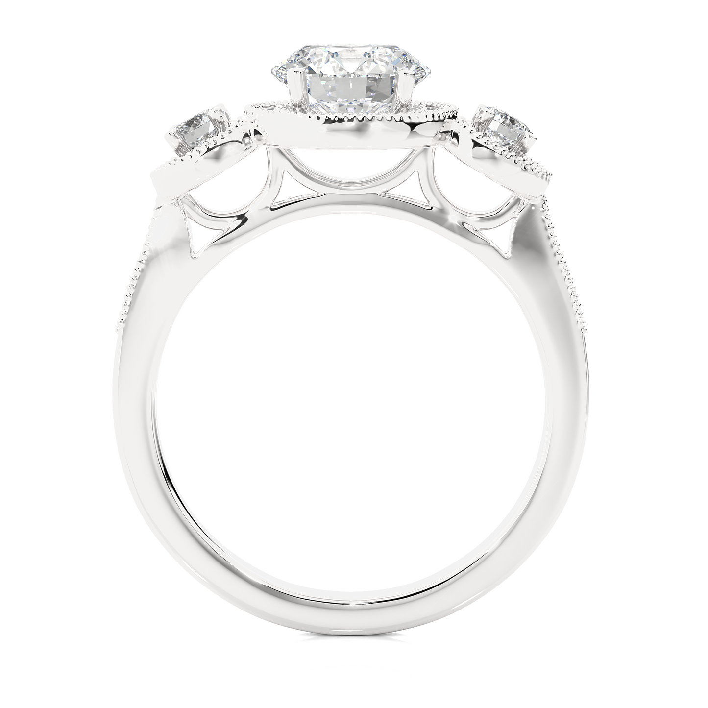 1.79 Ct Round Cut Lab Grown Diamond Three Stone Gold Engagement Ring/Wedding Ring/E Color/VS Clarity/1 Ct Diamond Ring/CVD Diamond Ring/Round Cut Diamond/Round Diamond Side Stone/Prong Set/Three Stone Set/Halo Set/10k Gold/14k Gold/18k Gold/Yellow Gold/White Gold/Rose Gold/Anniversary Gift