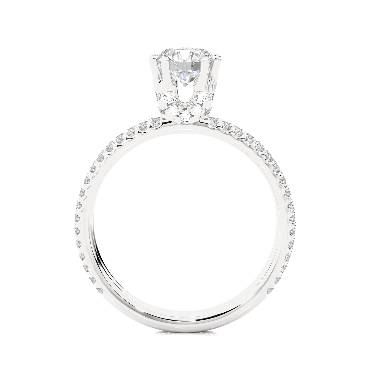 1.01 Ct Round Cut F-VS1 Lab Grown Diamond Pave Engagement Ring/Wedding Ring/F Color/VS Clarity/1 Ct Diamond Ring/CVD Diamond Ring/Round Cut Diamond/Round Diamond Side Stone/Four Prong Set/Pave Set/10k Gold/14k Gold/18k Gold/Yellow Gold/White Gold/Rose Gold/Anniversary Gift
