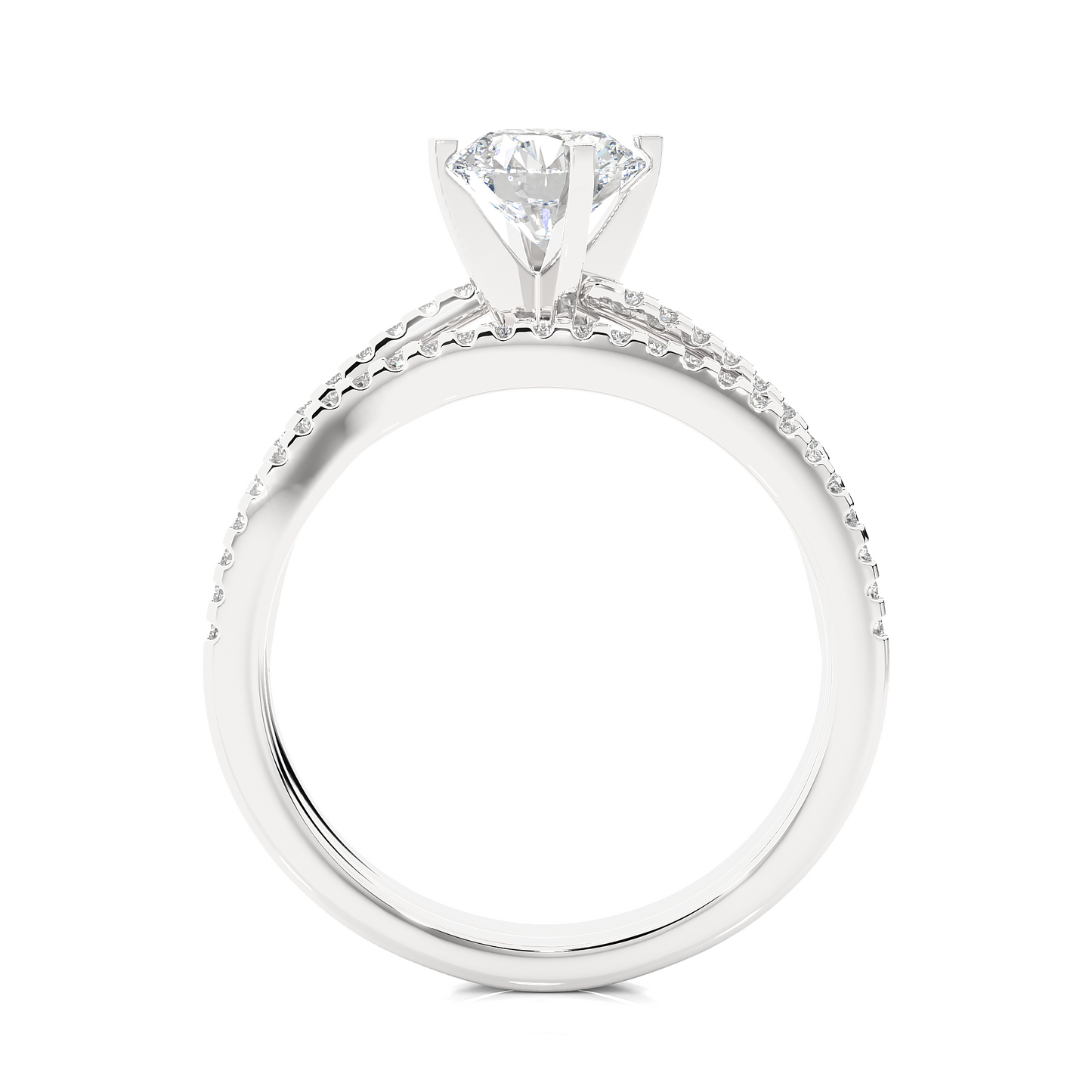 1.01 CT Round Cut Lab Grown Diamond Engagement Ring Made in Pave Setting With Bypass Shank/Wedding Ring/F Color/VS Clarity/1 Ct Diamond Ring/CVD Diamond Ring/Round Cut Diamond/Round Diamond Side Stone/Four Prong Set/Pave Set/10k Gold/14k Gold/18k Gold/Yellow Gold/White Gold/Rose Gold/Anniversary Gift