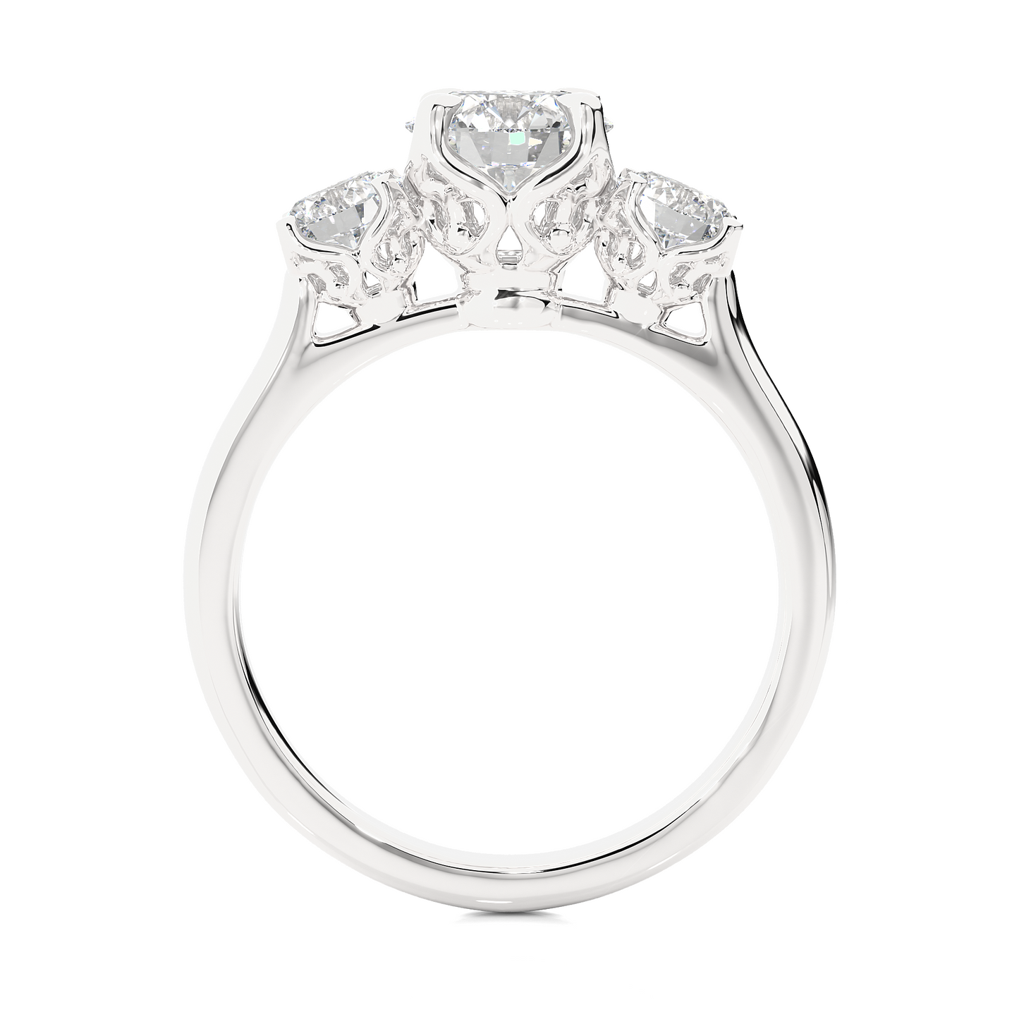 1.48 Ct Round Cut E-VS1 Lab Grown Diamond Three Stone Engagement Ring/Wedding Ring/E Color/VS Clarity/1 Ct Diamond Ring/CVD Diamond Ring/Round Cut Diamond/Round Diamond Side Stone/Prong Set/Three Stone Set/10k Gold/14k Gold/18k Gold/Yellow Gold/White Gold/Rose Gold/Anniversary Gift