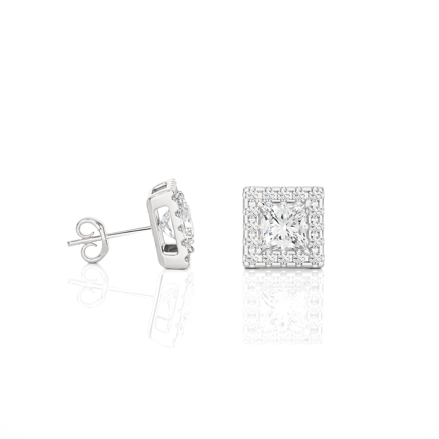 1.12 TCW Princess EF-VS Lab Grown For Each Diamond Halo Earring/Princess Stone Earrings/Gold CVD Diamond Earring/Anniversary Gift/Solitaire Diamond Stud Earring/1 Ct Diamond Earring/Prong Setting/igi Certified/Stud Earring/Ethical Diamond/Silver Earring/Gold Earring/CVD Diamond Earring/EF Color Diamond/VS Clarity Diamond/Manmade Diamond/Lab Grown Diamond/Princess Cut Diamond/Round Side Sone Diamond