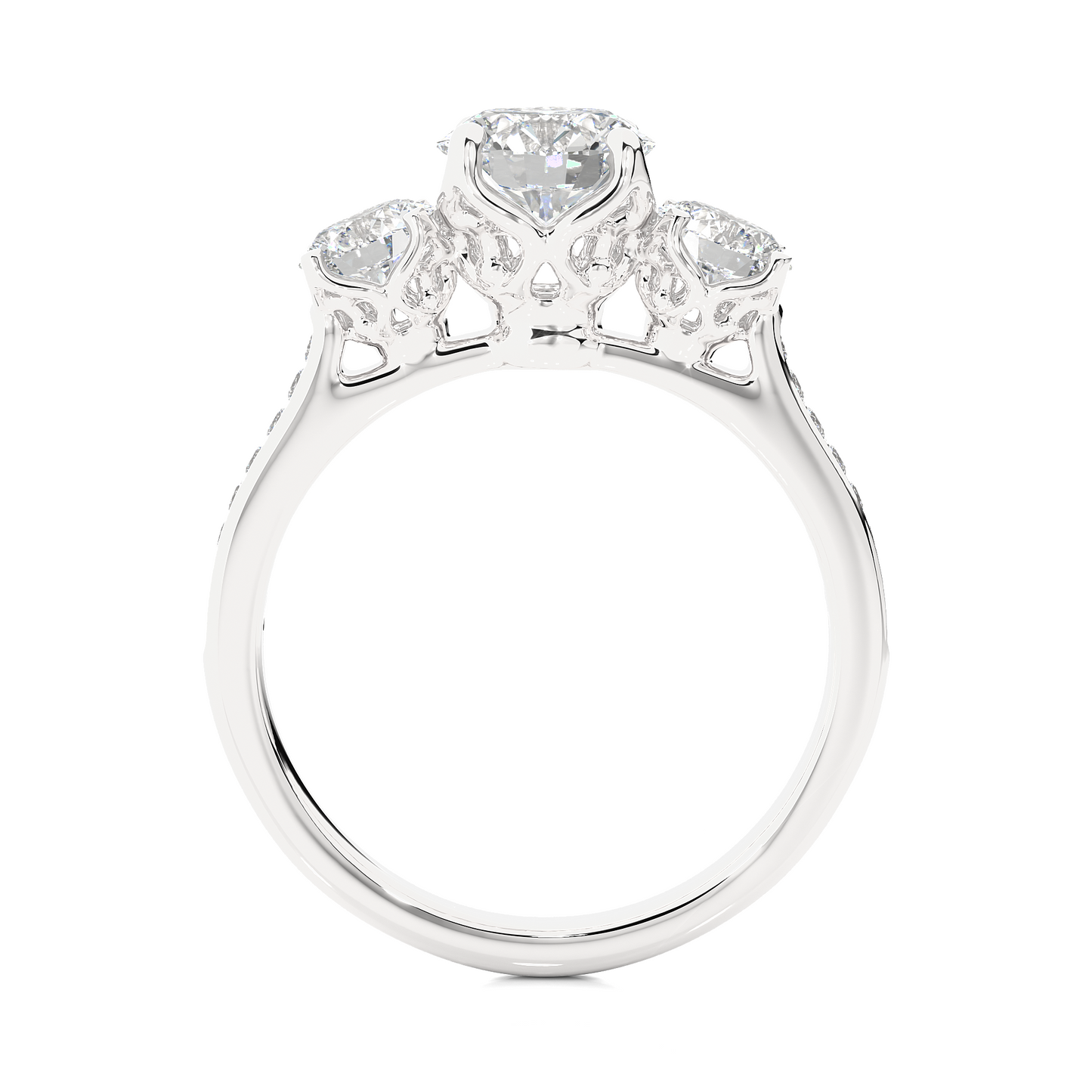 1.55 Ct Round Cut E-VS1 Lab Grown Diamond Three Stone Engagement Ring With Pave/Wedding Ring/E Color/VS Clarity/1 Ct Diamond Ring/CVD Diamond Ring/Round Cut Diamond/Round Diamond Side Stone/Prong Set/Three Stone Set/Pave Set/10k Gold/14k Gold/18k Gold/Yellow Gold/White Gold/Rose Gold/Anniversary Gift