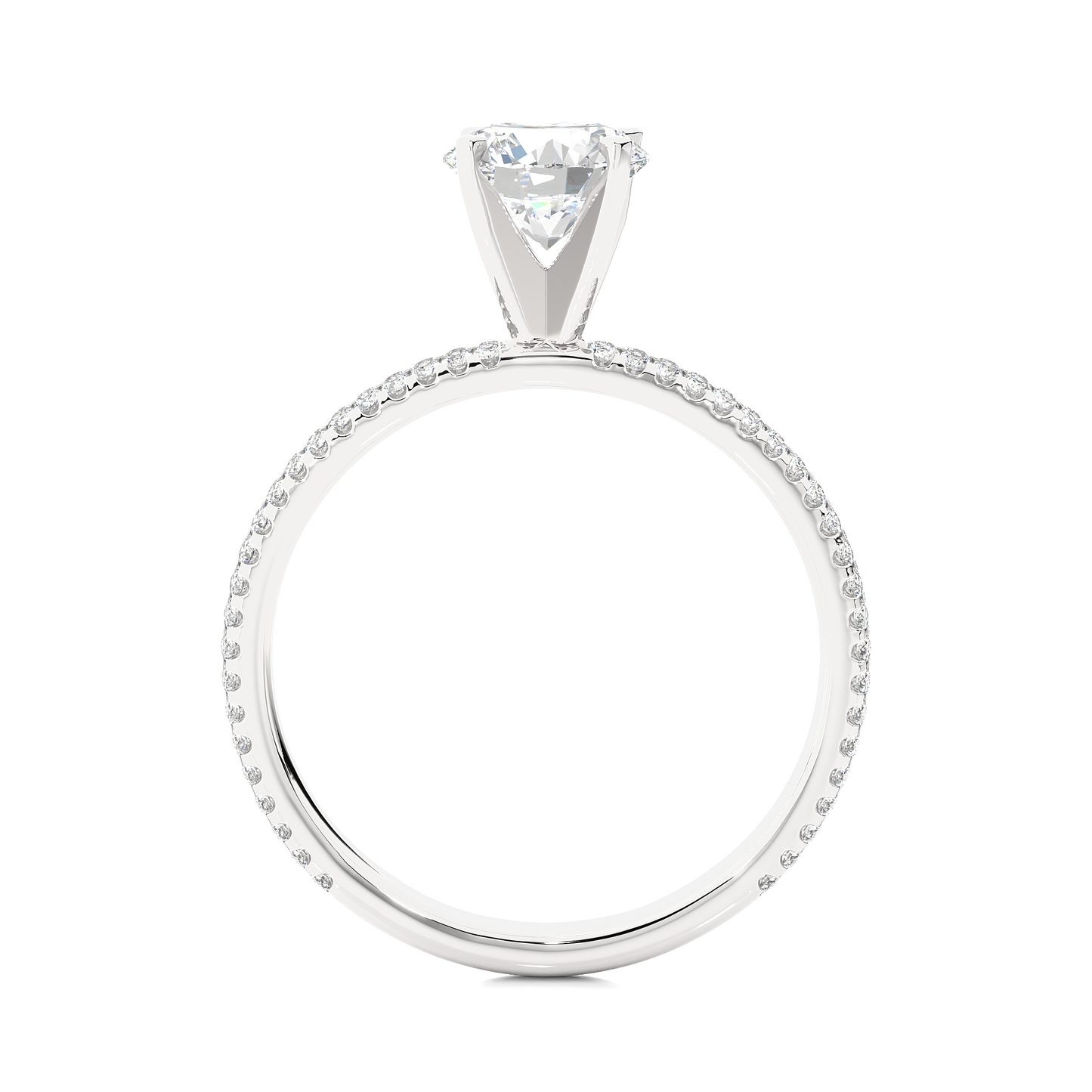 1.18 Ct Round Cut E-VS2 Lab Grown Diamond Gold Engagement Ring in Pave Shank/Wedding Ring/E Color/VS Clarity/1 Ct Diamond Ring/CVD Diamond Ring/Round Cut Diamond/Round Diamond Side Stone/Four Prong Set/Pave Set/10k Gold/14k Gold/18k Gold/Yellow Gold/White Gold/Rose Gold/Anniversary Gift