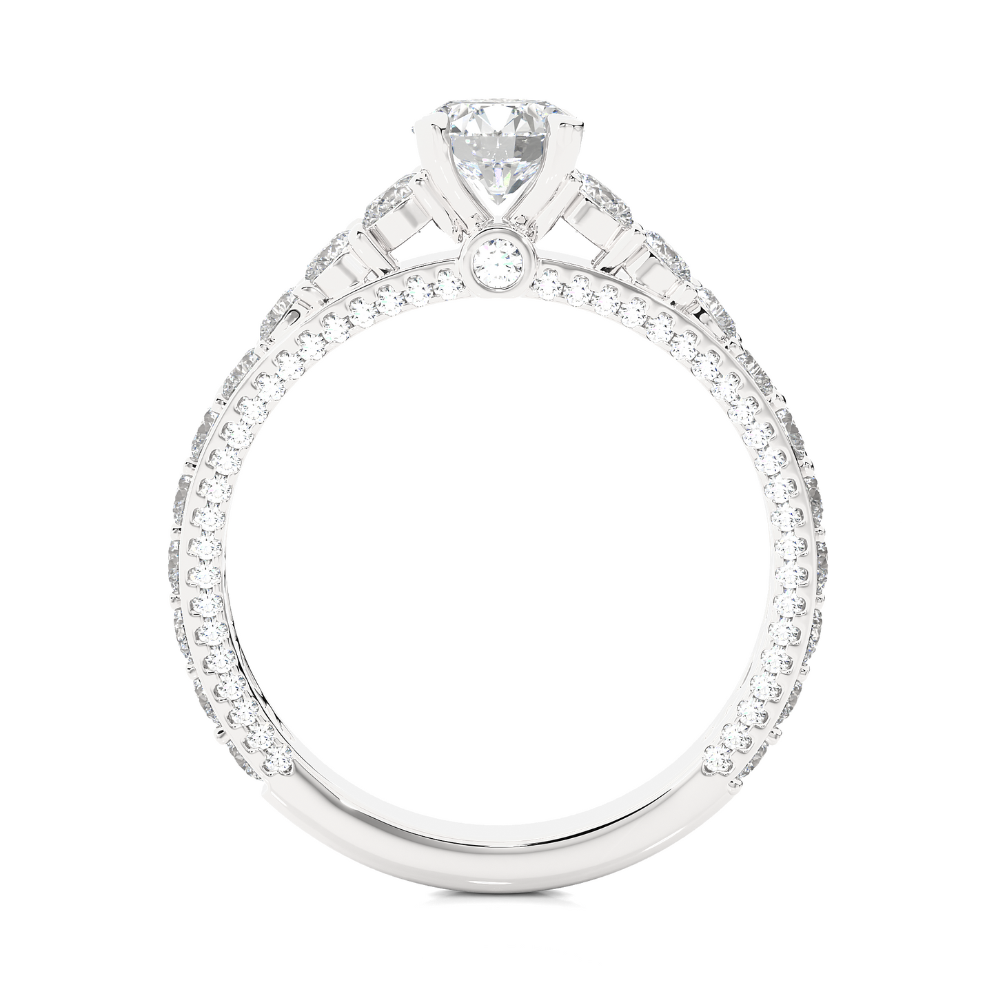 0.85 CT Round Cut Lab Grown Diamond Engagement Ring in Pave Shank/Wedding Ring/EF Color/VS Clarity/1 Ct Diamond Ring/CVD Diamond Ring/Round Cut Diamond/Round Diamond Side Stone/Four Prong Set/Pave Set/10k Gold/14k Gold/18k Gold/Yellow Gold/White Gold/Rose Gold/Anniversary Gift
