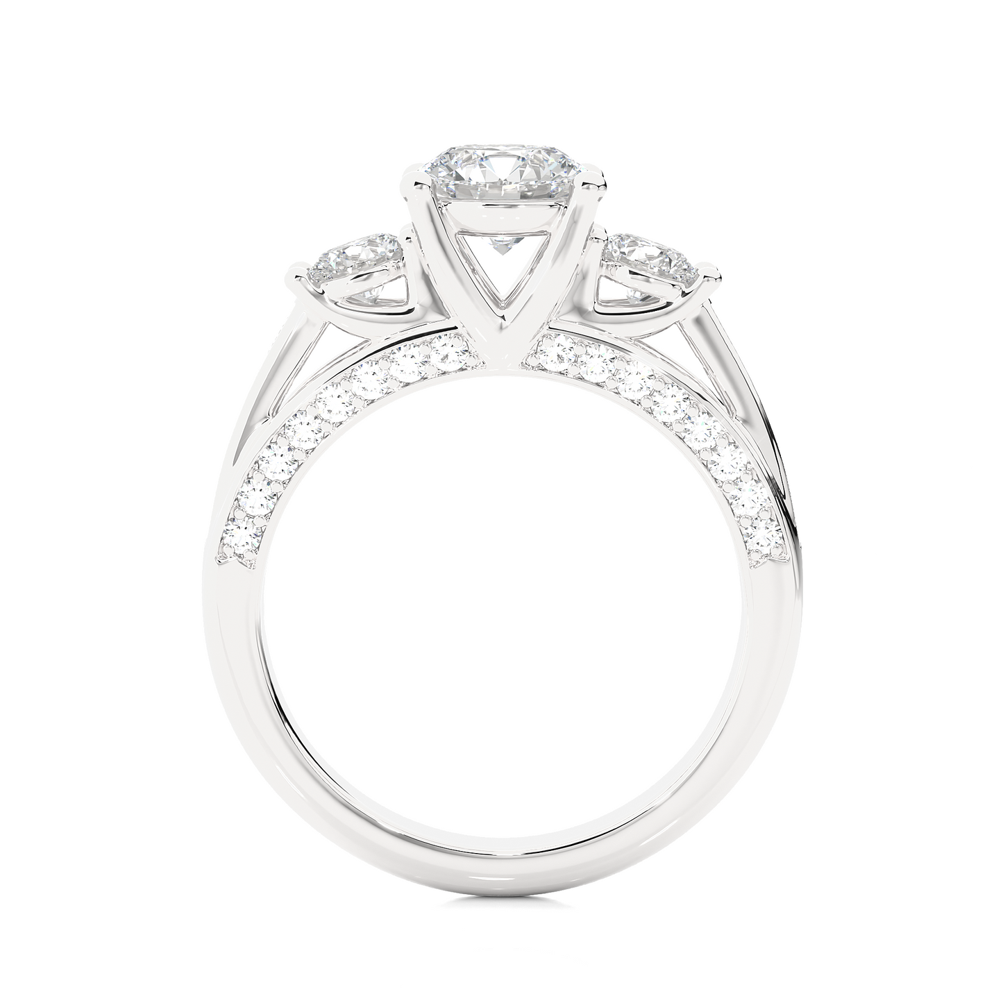 1.01 Ct Round Cut E-VS1 Lab Grown Diamond Gold Engagement Ring/Wedding Ring/E Color/VS Clarity/1 Ct Diamond Ring/CVD Diamond Ring/Round Cut Diamond/Round Diamond Side Stone/Prong Set/Three Stone Set/Pave Set/10k Gold/14k Gold/18k Gold/Yellow Gold/White Gold/Rose Gold/Anniversary Gift
