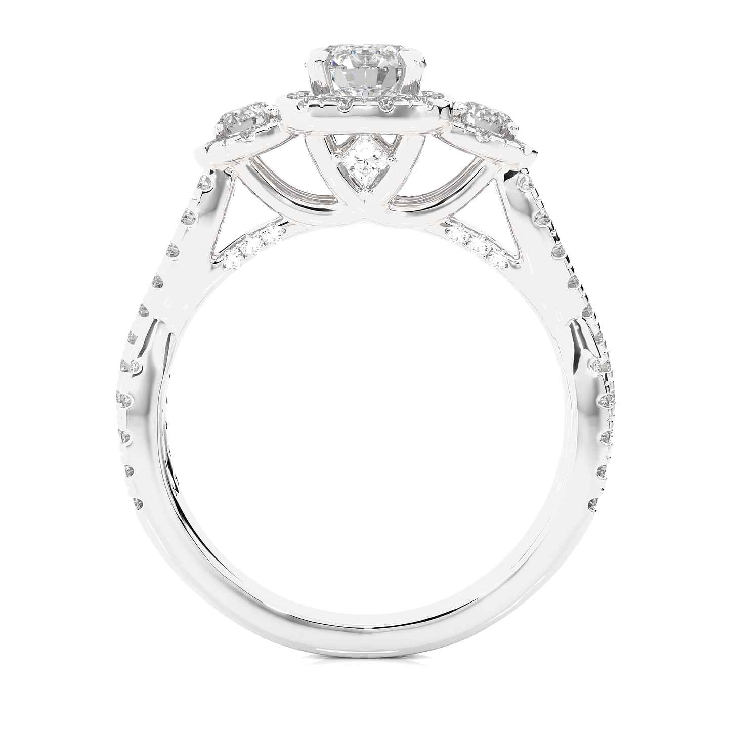 1.02 Ct Round Cut E-VS1 Lab Grown Diamond Gold Engagement Ring/Wedding Ring/E Color/VS Clarity/1 Ct Diamond Ring/CVD Diamond Ring/Round Cut Diamond/Round Diamond Side Stone/Prong Set/Three Stone Set/Pave Set/10k Gold/14k Gold/18k Gold/Yellow Gold/White Gold/Rose Gold/Anniversary Gift