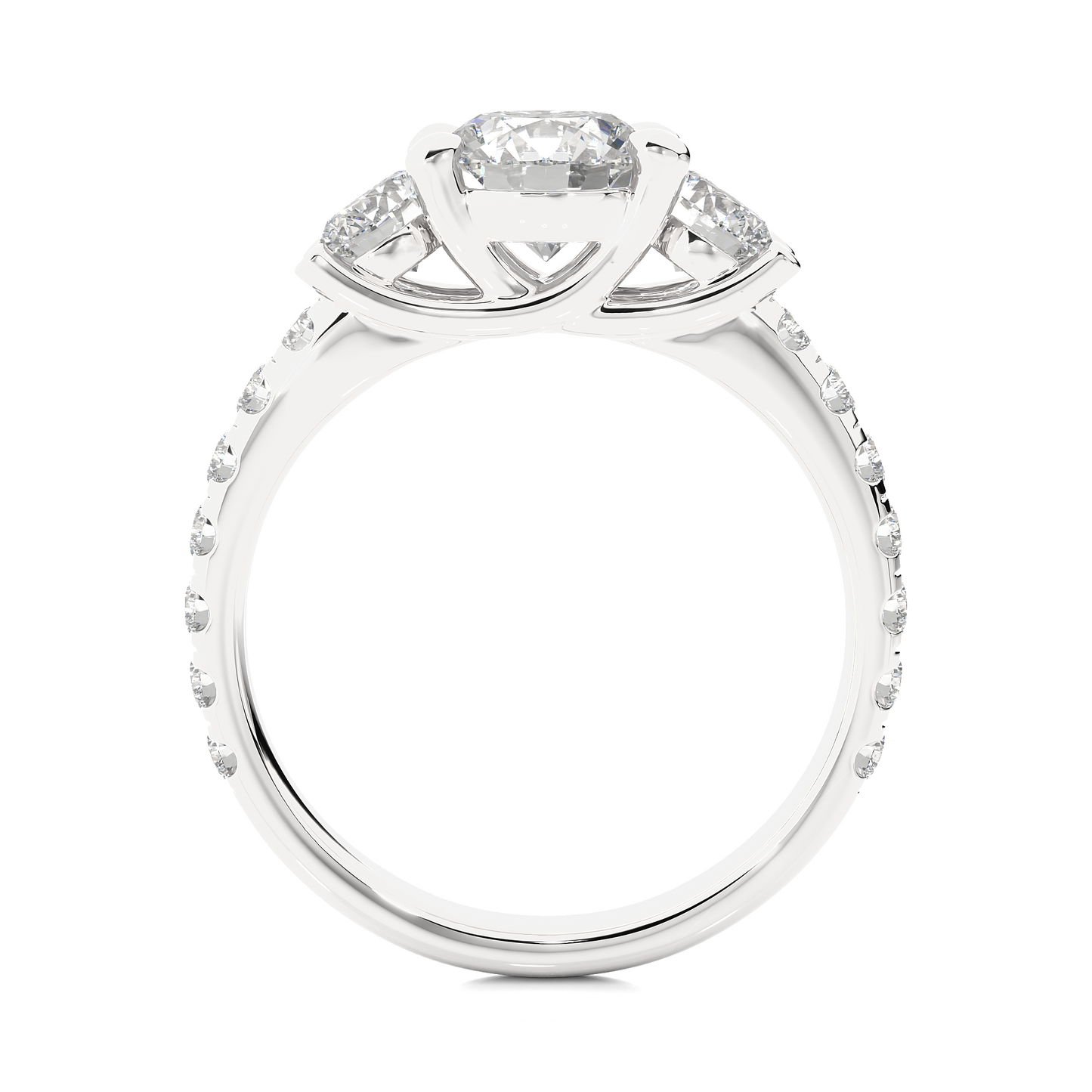 1.75 Ct Round Cut Lab Grown Diamond Three Stone Engagement Ring/Wedding Ring/F Color/VS Clarity/1 Ct Diamond Ring/CVD Diamond Ring/Round Cut Diamond/Round Diamond Side Stone/Prong Set/Three Stone Set/Pave Set/10k Gold/14k Gold/18k Gold/Yellow Gold/White Gold/Rose Gold/Anniversary Gift