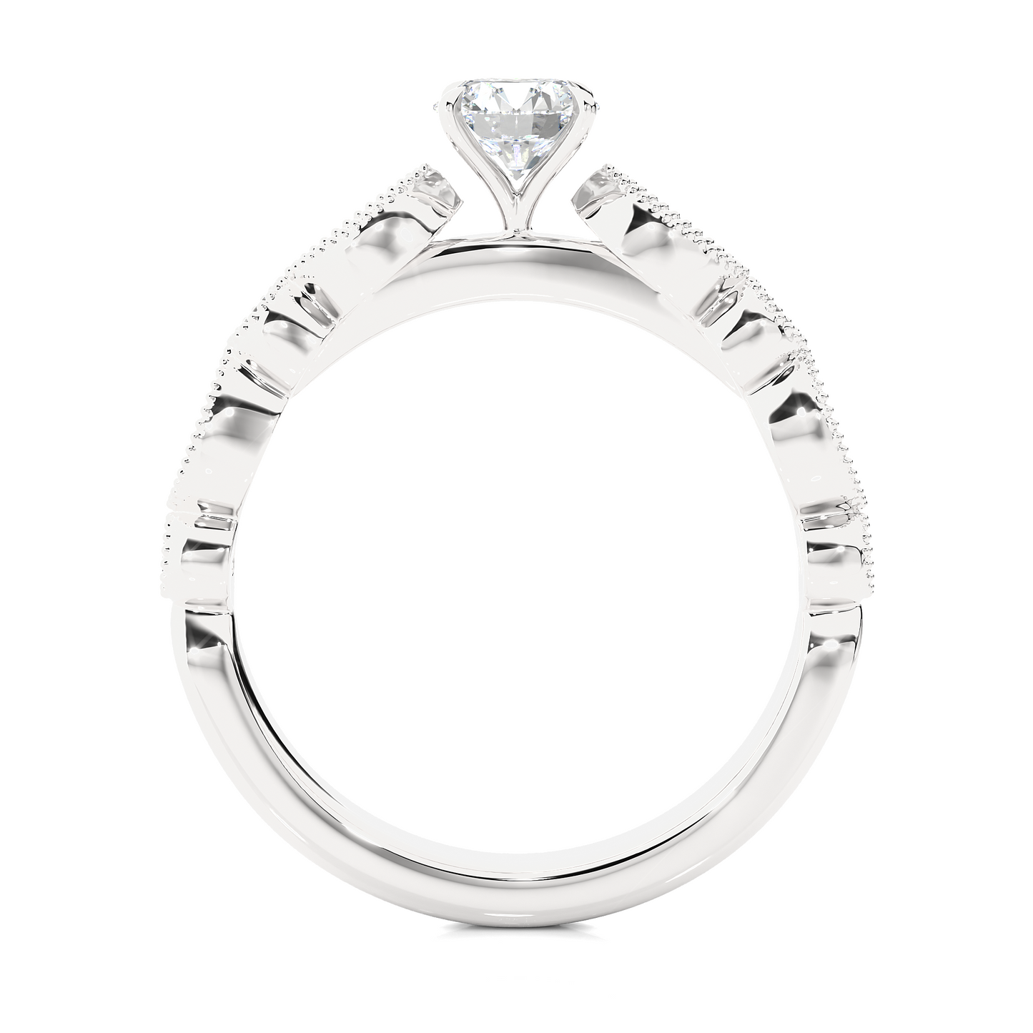 0.75 CT Round Cut Lab Grown Diamond Engagement Ring in Mil-Grain Shank/Wedding Ring/EF Color/VS Clarity/1 Ct Diamond Ring/CVD Diamond Ring/Round Cut Diamond/Round Diamond Side Stone/Four Prong Set/Pave Set/10k Gold/14k Gold/18k Gold/Yellow Gold/White Gold/Rose Gold/Anniversary Gift