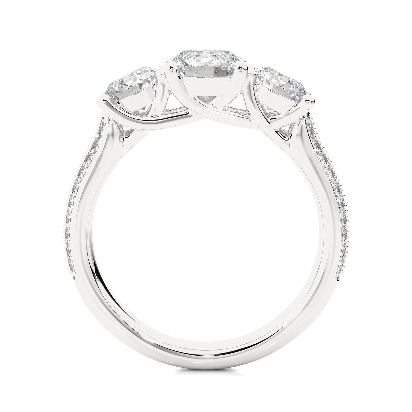 1.4 Ct Round Cut Lab Grown Diamond Three Stone Engagement Ring in Micro Pave Setting/Wedding Ring/E Color/VS Clarity/1 Ct Diamond Ring/CVD Diamond Ring/Round Cut Diamond/Round Diamond Side Stone/Prong Set/Three Stone Set/Pave Set/10k Gold/14k Gold/18k Gold/Yellow Gold/White Gold/Rose Gold/Anniversary Gift
