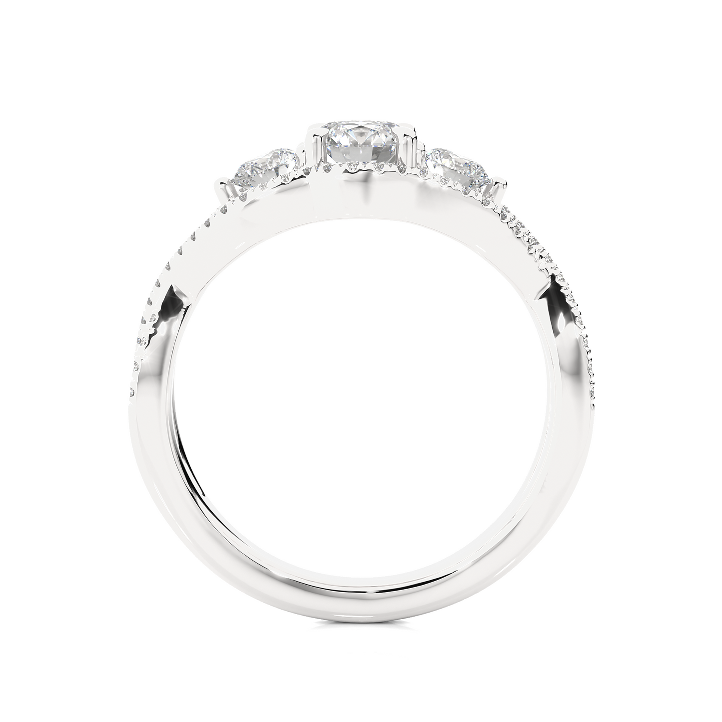 1.05 Ct Round Cut F-VS1 Lab Grown Diamond Engagement Ring in Crossover Shank/Wedding Ring/F Color/VS Clarity/1 Ct Diamond Ring/CVD Diamond Ring/Round Cut Diamond/Round Diamond Side Stone/Prong Set/Three Stone Set/Pave Set/10k Gold/14k Gold/18k Gold/Yellow Gold/White Gold/Rose Gold/Anniversary Gift