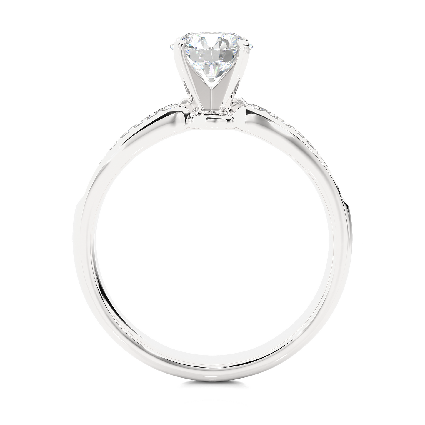1.07 CT Round Cut Lab Grown Diamond Ring in Multi-pave Shank/Wedding Ring/E Color/VS Clarity/1 Ct Diamond Ring/CVD Diamond Ring/Round Cut Diamond/Round Diamond Side Stone/Four Prong Set/Pave Set/10k Gold/14k Gold/18k Gold/Yellow Gold/White Gold/Rose Gold/Anniversary Gift