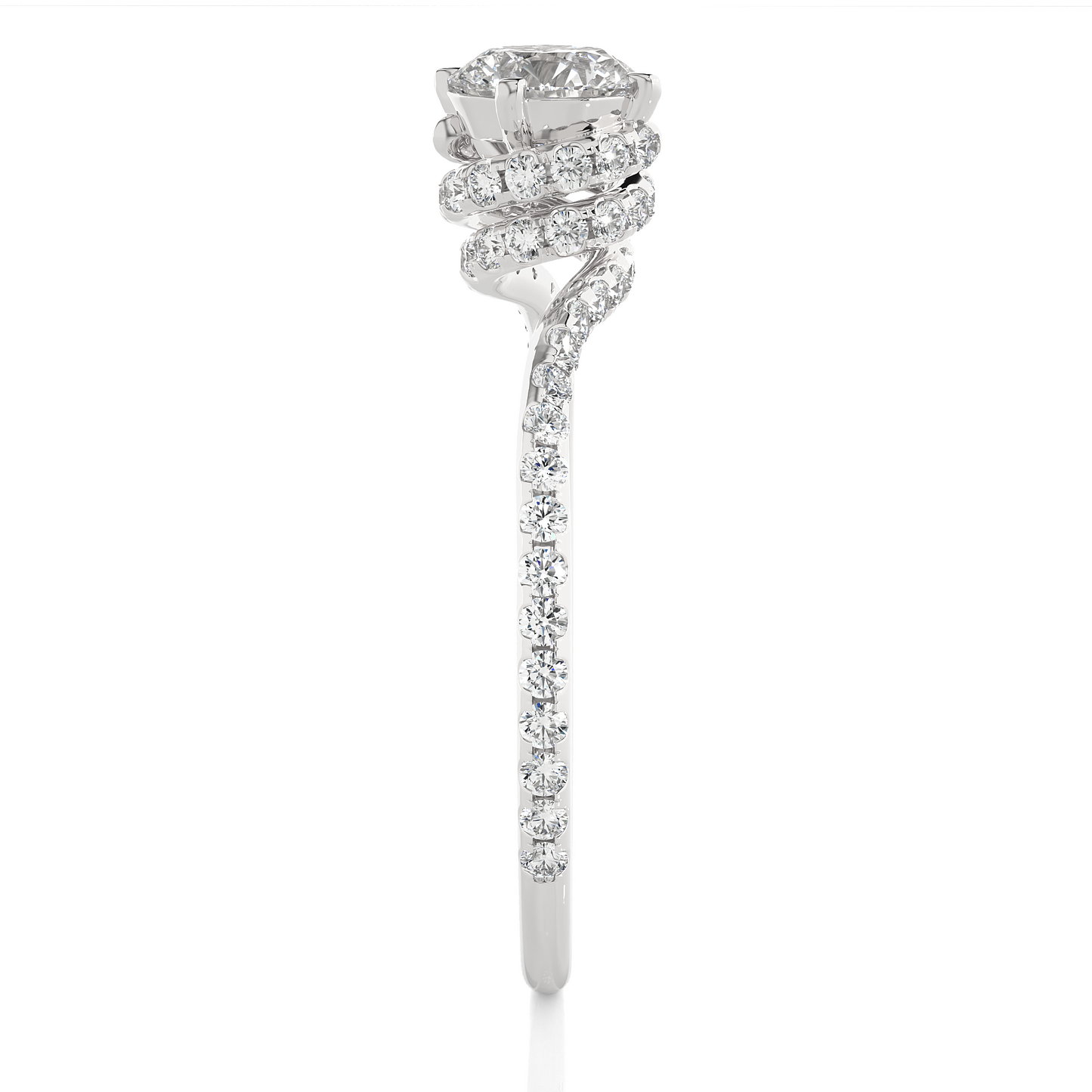 1.00 CT Round Cut Lab Diamond Engagement Ring in Bypass Shank With Double Hidden Halo/Wedding Ring/F Color/VS Clarity/1 Ct Diamond Ring/CVD Diamond Ring/Round Cut Diamond/Round Diamond Side Stone/Four Prong Set/Pave Set/10k Gold/14k Gold/18k Gold/Yellow Gold/White Gold/Rose Gold/Anniversary Gift