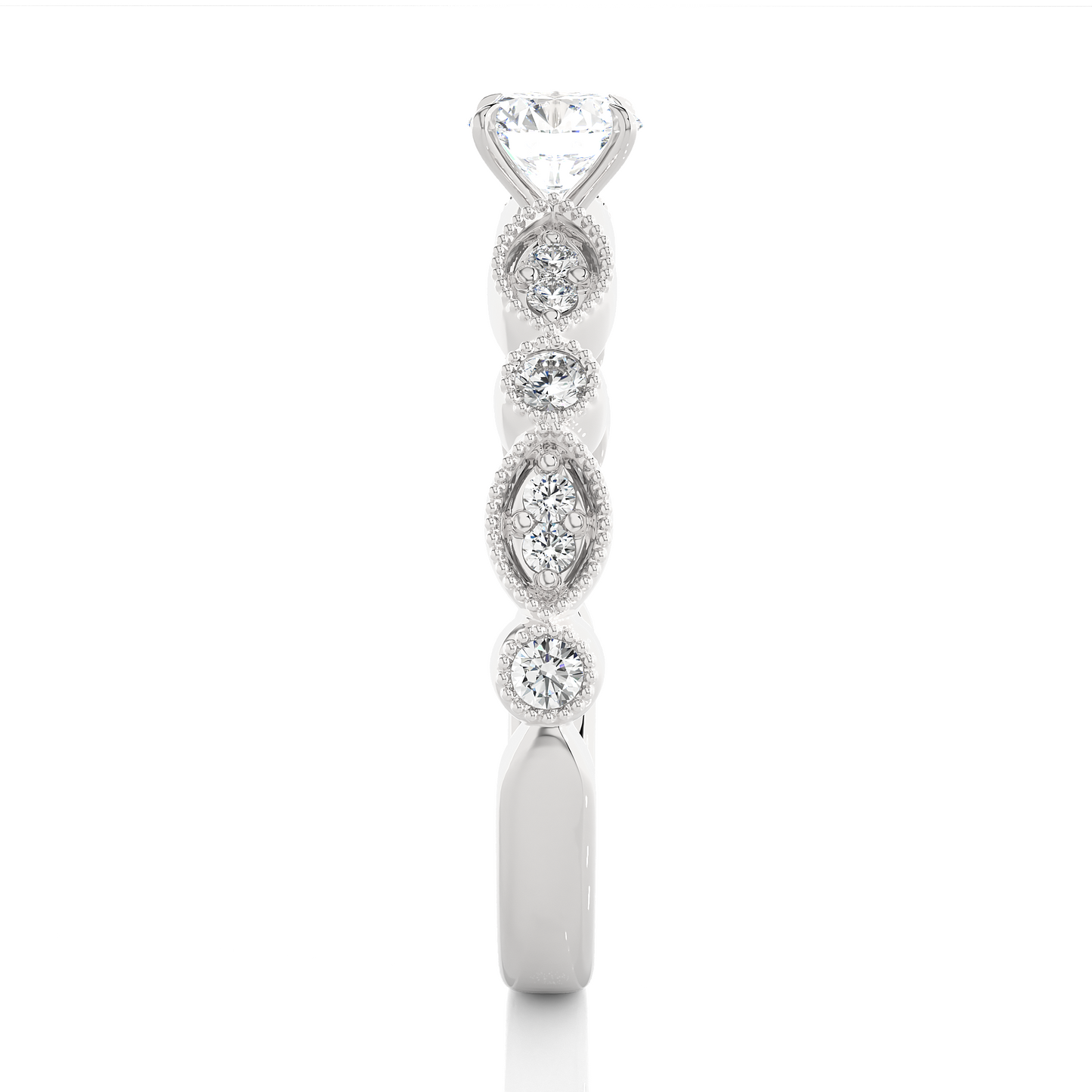 0.75 CT Round Cut Lab Grown Diamond Engagement Ring in Mil-Grain Shank/Wedding Ring/EF Color/VS Clarity/1 Ct Diamond Ring/CVD Diamond Ring/Round Cut Diamond/Round Diamond Side Stone/Four Prong Set/Pave Set/10k Gold/14k Gold/18k Gold/Yellow Gold/White Gold/Rose Gold/Anniversary Gift