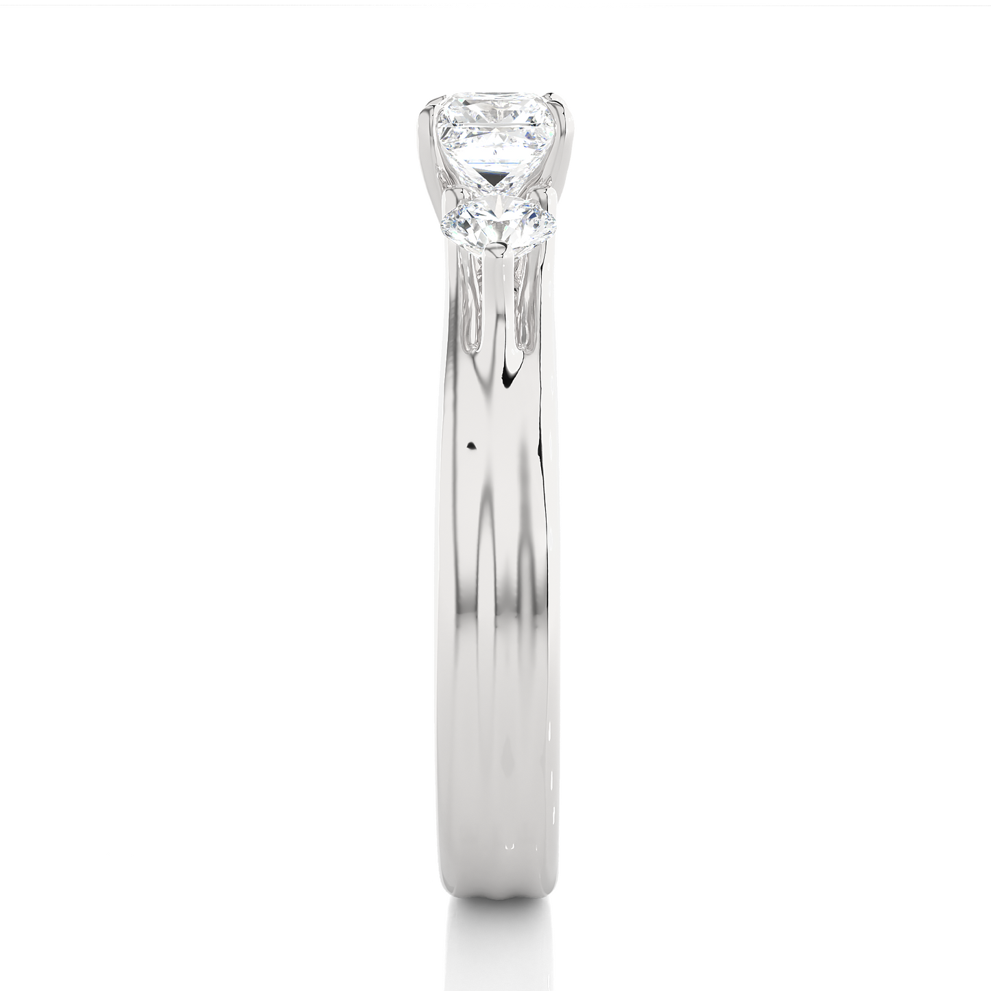 1.11 Ct Princess Cut F-VS1 Lab Grown Diamond Three Stone Engagement Ring/Wedding Ring/F Color/VS Clarity/1 Ct Diamond Ring/CVD Diamond Ring/Princess Cut Diamond/Round Diamond Side Stone/Prong Set/Three Stone Set/10k Gold/14k Gold/18k Gold/Yellow Gold/White Gold/Rose Gold/Anniversary Gift