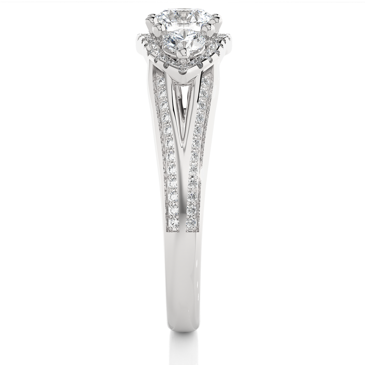 1.0 Ct Round Cut E-VS2 Lab Grown Diamond Three Stone Engagement Ring/Wedding Ring/E Color/VS Clarity/1 Ct Diamond Ring/CVD Diamond Ring/Round Cut Diamond/Round Diamond Side Stone/Prong Set/Cluster Set/Pave Set/10k Gold/14k Gold/18k Gold/Yellow Gold/White Gold/Rose Gold/Anniversary Gift