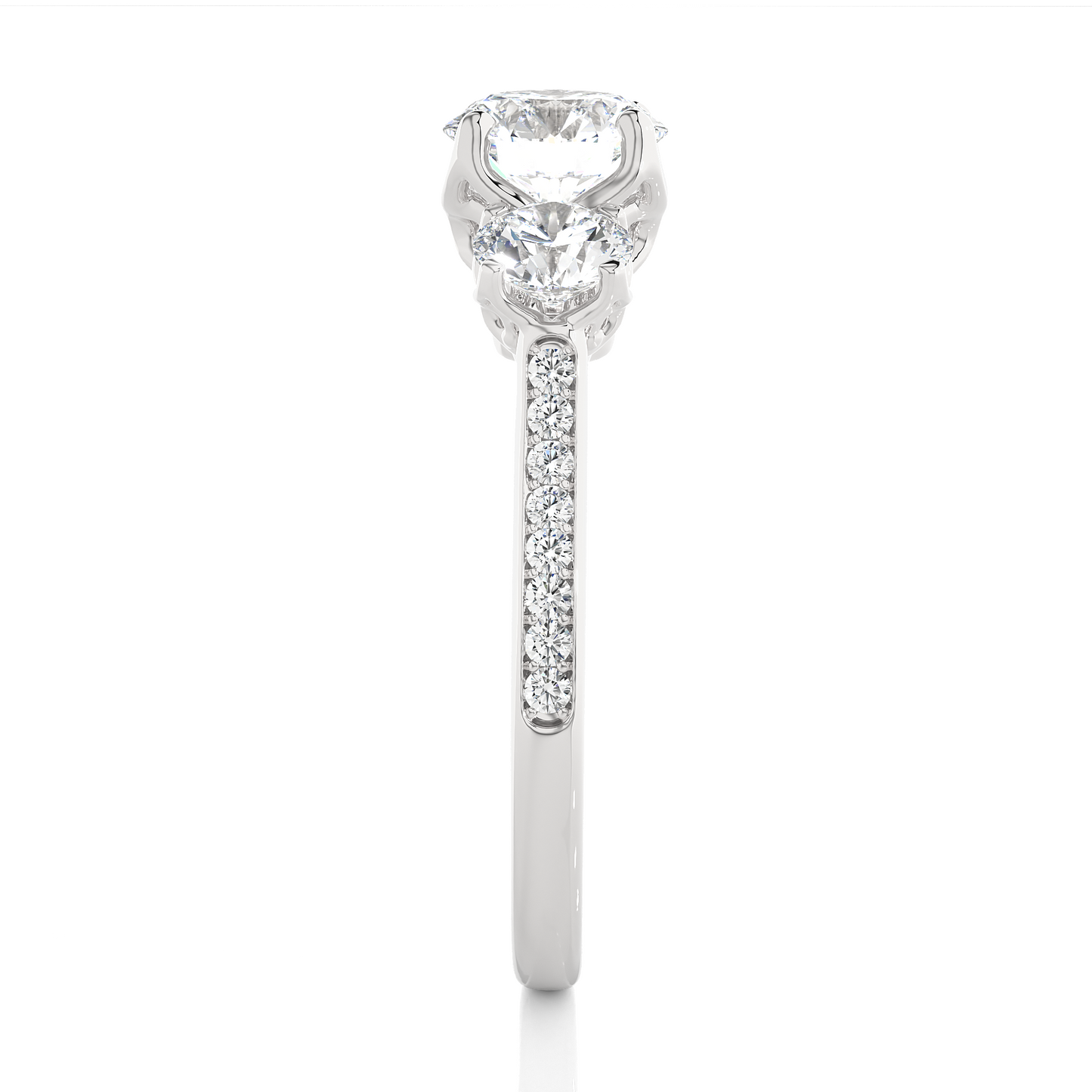 1.55 Ct Round Cut E-VS1 Lab Grown Diamond Three Stone Engagement Ring With Pave/Wedding Ring/E Color/VS Clarity/1 Ct Diamond Ring/CVD Diamond Ring/Round Cut Diamond/Round Diamond Side Stone/Prong Set/Three Stone Set/Pave Set/10k Gold/14k Gold/18k Gold/Yellow Gold/White Gold/Rose Gold/Anniversary Gift