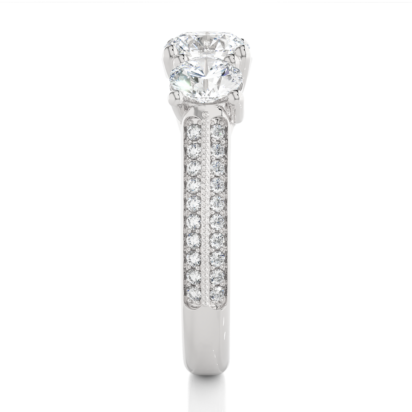 1.4 Ct Round Cut Lab Grown Diamond Three Stone Engagement Ring in Micro Pave Setting/Wedding Ring/E Color/VS Clarity/1 Ct Diamond Ring/CVD Diamond Ring/Round Cut Diamond/Round Diamond Side Stone/Prong Set/Three Stone Set/Pave Set/10k Gold/14k Gold/18k Gold/Yellow Gold/White Gold/Rose Gold/Anniversary Gift