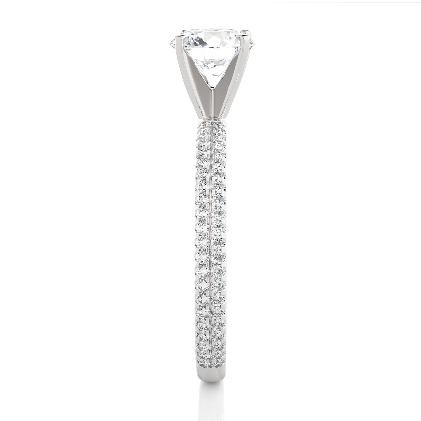 1.18 Ct Round Cut E-VS2 Lab Grown Diamond Gold Engagement Ring in Pave Shank/Wedding Ring/E Color/VS Clarity/1 Ct Diamond Ring/CVD Diamond Ring/Round Cut Diamond/Round Diamond Side Stone/Four Prong Set/Pave Set/10k Gold/14k Gold/18k Gold/Yellow Gold/White Gold/Rose Gold/Anniversary Gift