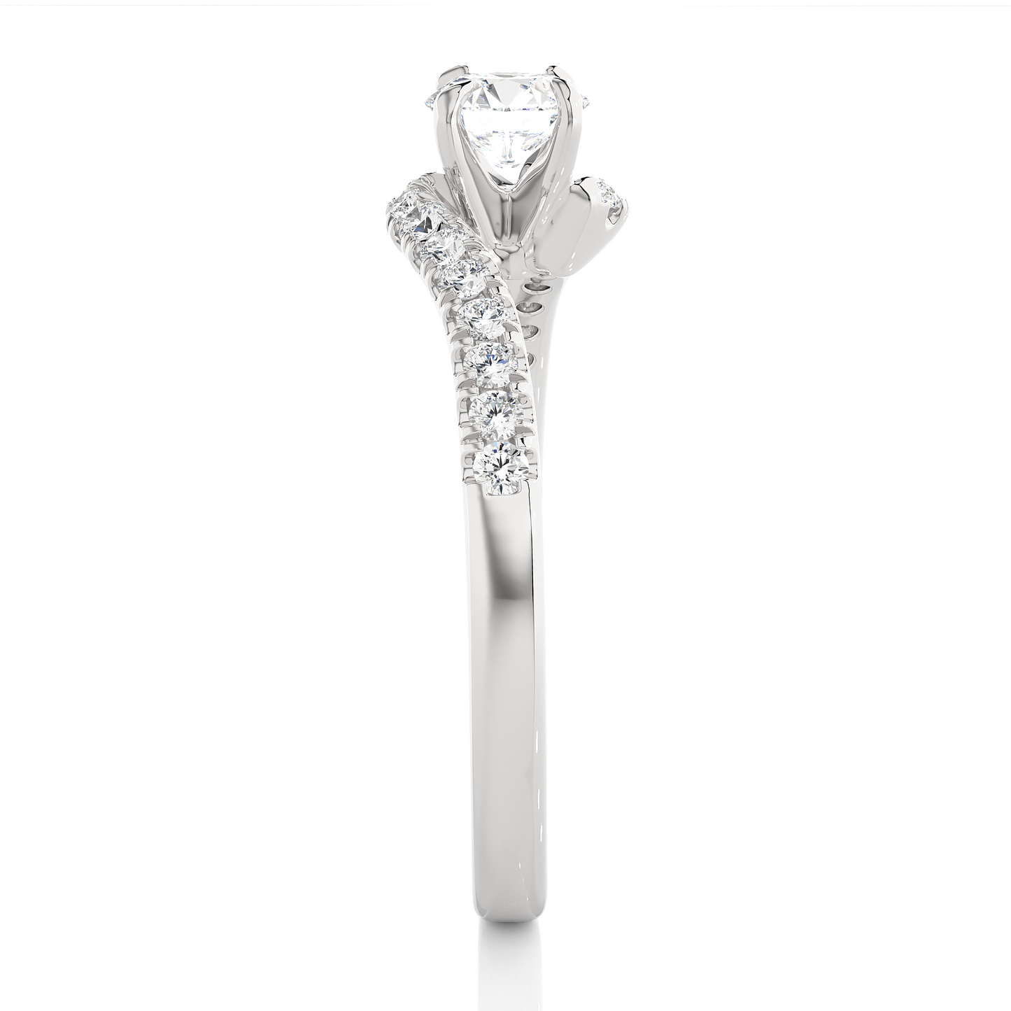 1.01 CT Round Cut Lab Grown Diamond Engagement Ring in Bypass Shank With Pave Setting/Wedding Ring/F Color/VS Clarity/1 Ct Diamond Ring/CVD Diamond Ring/Round Cut Diamond/Round Diamond Side Stone/Four Prong Set/Pave Set/10k Gold/14k Gold/18k Gold/Yellow Gold/White Gold/Rose Gold/Anniversary Gift