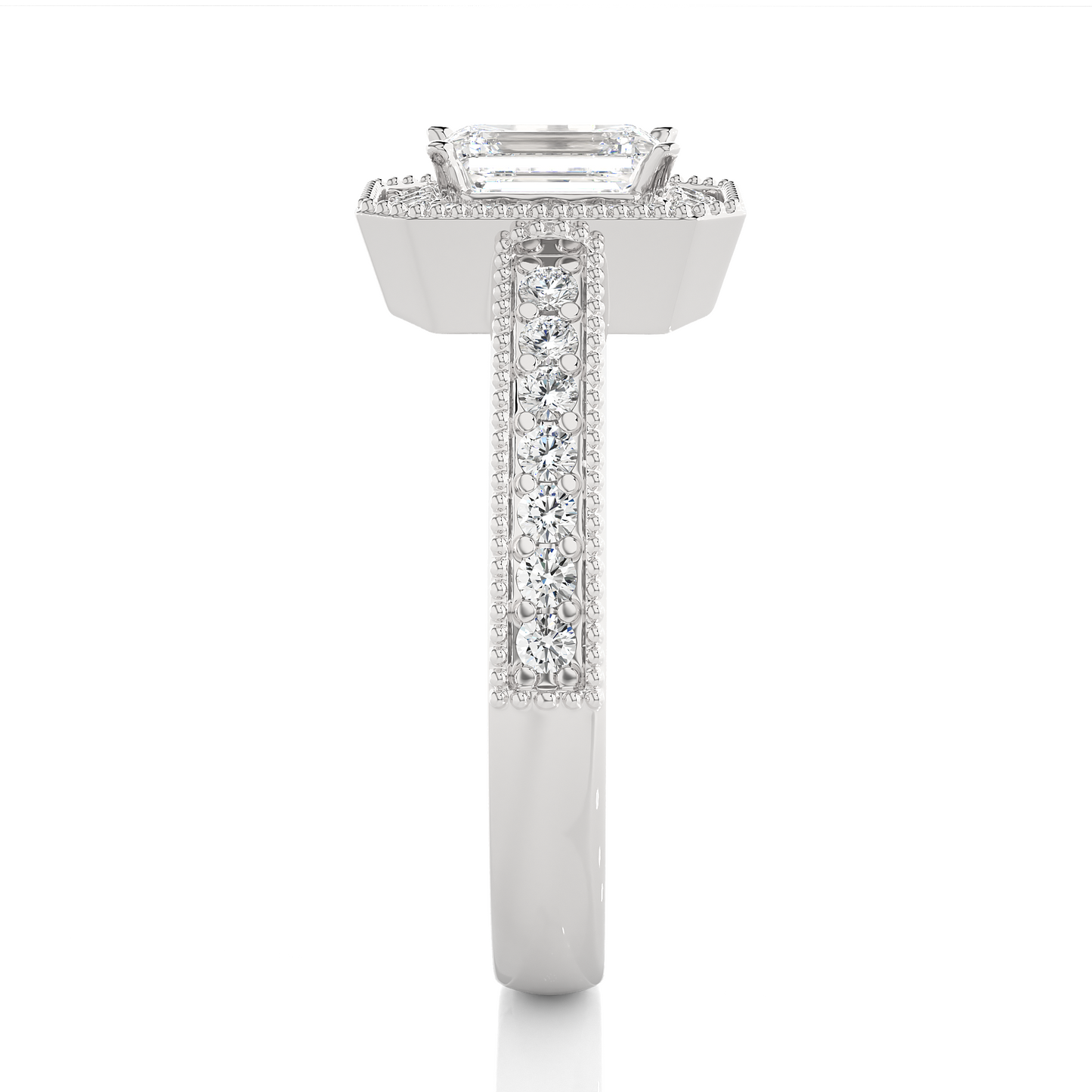 1.22 Ct Emerald Cut F-VS1 Lab Grown Diamond Halo Engagement Ring/Wedding Ring/F Color/VS Clarity/1 Ct Diamond Ring/CVD Diamond Ring/Emerald Cut Diamond/Round Diamond Side Stone/Prong Set/Pave Set/Halo Set/10k Gold/14k Gold/18k Gold/Yellow Gold/White Gold/Rose Gold/Anniversary Gift