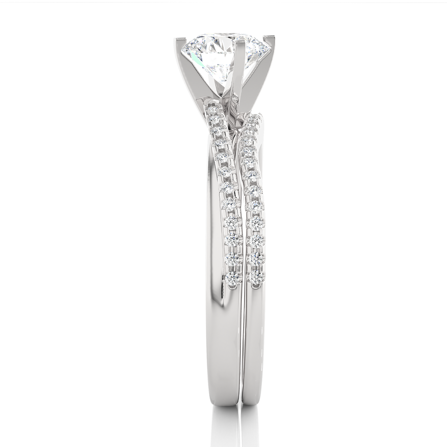 1.01 CT Round Cut Lab Grown Diamond Engagement Ring Made in Pave Setting With Bypass Shank/Wedding Ring/F Color/VS Clarity/1 Ct Diamond Ring/CVD Diamond Ring/Round Cut Diamond/Round Diamond Side Stone/Four Prong Set/Pave Set/10k Gold/14k Gold/18k Gold/Yellow Gold/White Gold/Rose Gold/Anniversary Gift