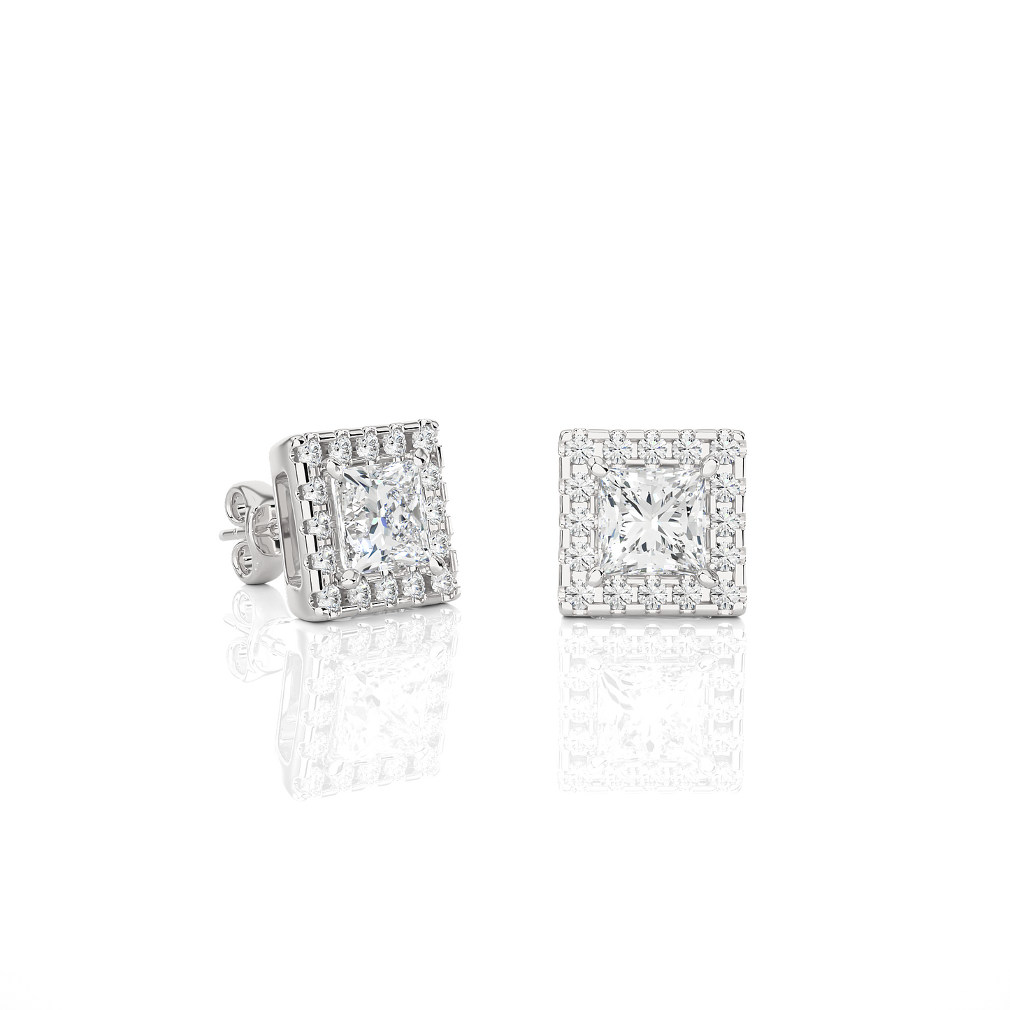 1.12 TCW Princess EF-VS Lab Grown For Each Diamond Halo Earring/Princess Stone Earrings/Gold CVD Diamond Earring/Anniversary Gift/Solitaire Diamond Stud Earring/1 Ct Diamond Earring/Prong Setting/igi Certified/Stud Earring/Ethical Diamond/Silver Earring/Gold Earring/CVD Diamond Earring/EF Color Diamond/VS Clarity Diamond/Manmade Diamond/Lab Grown Diamond/Princess Cut Diamond/Round Side Sone Diamond