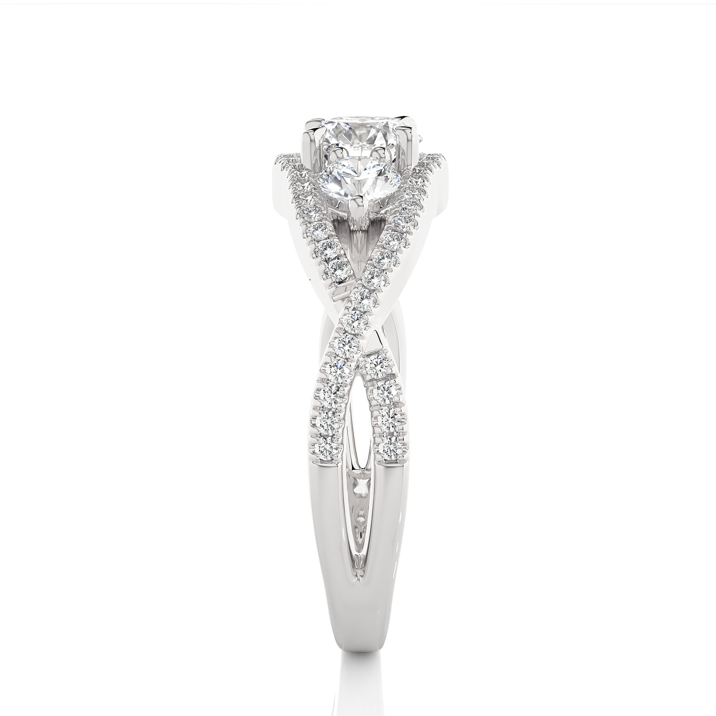 1.05 Ct Round Cut F-VS1 Lab Grown Diamond Engagement Ring in Crossover Shank/Wedding Ring/F Color/VS Clarity/1 Ct Diamond Ring/CVD Diamond Ring/Round Cut Diamond/Round Diamond Side Stone/Prong Set/Three Stone Set/Pave Set/10k Gold/14k Gold/18k Gold/Yellow Gold/White Gold/Rose Gold/Anniversary Gift