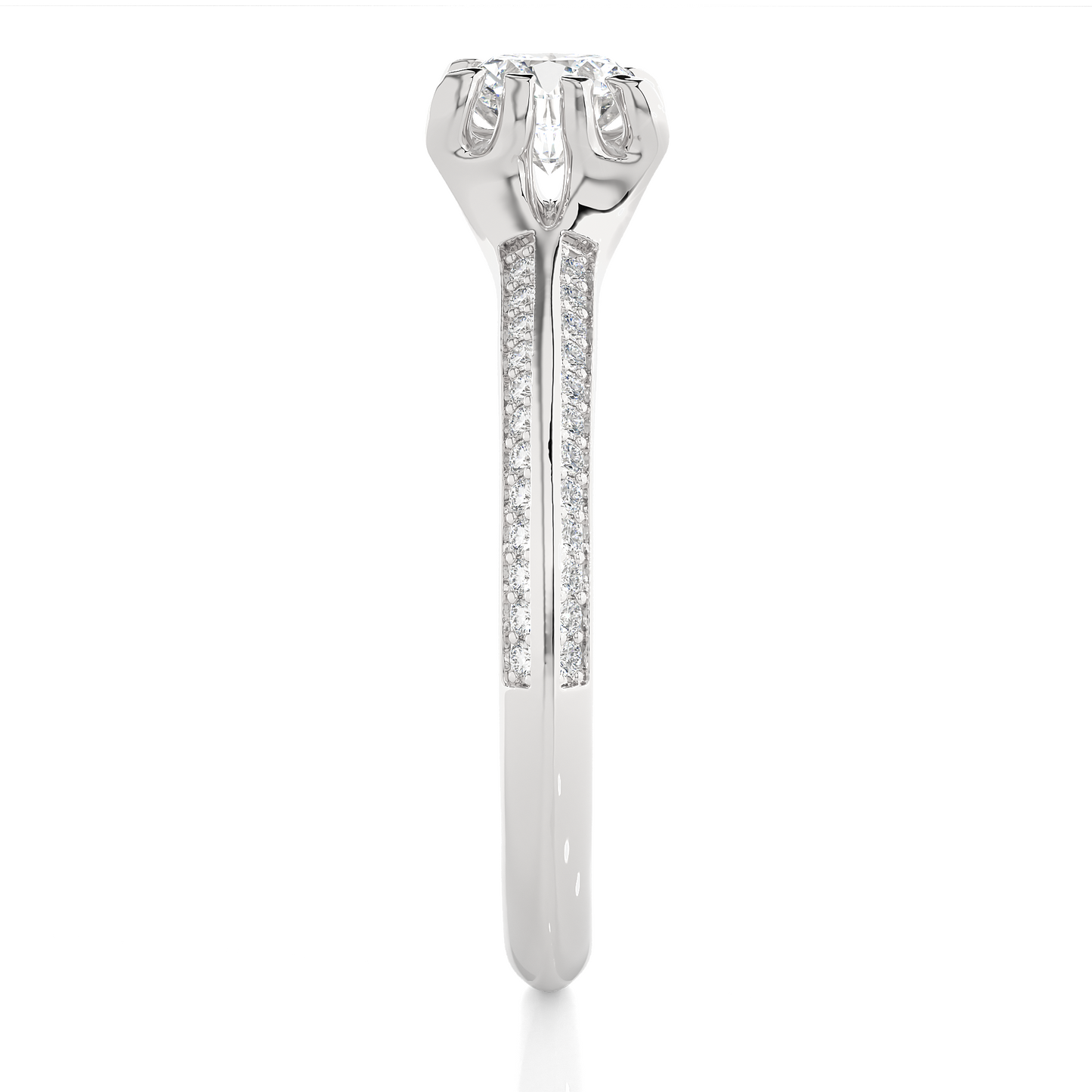 0.65 CT Round Cut Lab Grown Diamond Engagement Ring in Knife Edge Shank With Pave Setting/Wedding Ring/F Color/VS Clarity/1 Ct Diamond Ring/CVD Diamond Ring/Round Cut Diamond/Round Diamond Side Stone/Eight Prong Set/Pave Set/10k Gold/14k Gold/18k Gold/Yellow Gold/White Gold/Rose Gold/Anniversary Gift