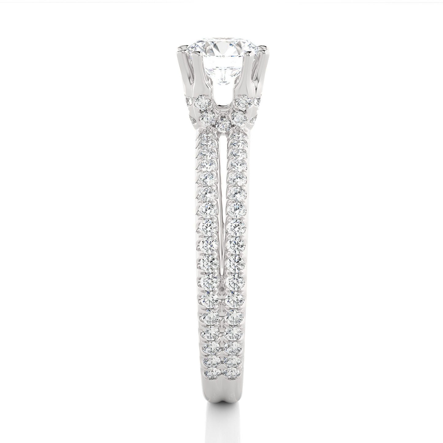 1.01 Ct Round Cut F-VS1 Lab Grown Diamond Pave Engagement Ring/Wedding Ring/F Color/VS Clarity/1 Ct Diamond Ring/CVD Diamond Ring/Round Cut Diamond/Round Diamond Side Stone/Four Prong Set/Pave Set/10k Gold/14k Gold/18k Gold/Yellow Gold/White Gold/Rose Gold/Anniversary Gift