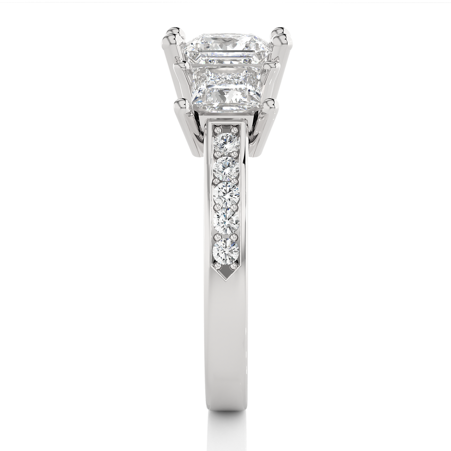 1.44 Ct Princess Cut Lab Grown Diamond Three Stone Gold Engagement Ring/Wedding Ring/F Color/VS Clarity/1 Ct Diamond Ring/CVD Diamond Ring/Princess Cut Diamond/Round Diamond Side Stone/Prong Set/Three Stone Set/Pave Set/10k Gold/14k Gold/18k Gold/Yellow Gold/White Gold/Rose Gold/Anniversary Gift