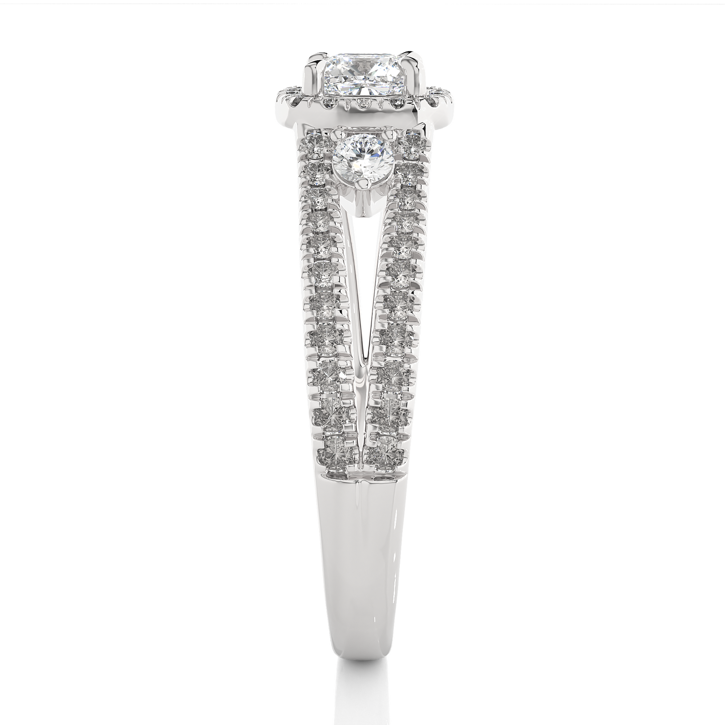 1.01 Ct Cushion Cut E-VS1 Lab Grown Diamond Split Shank Gold Engagement Ring/Wedding Ring/E Color/VS Clarity/1 Ct Diamond Ring/CVD Diamond Ring/Cushion Cut Diamond/Round Diamond Side Stone/Prong Set/Pave Set/Halo Set/10k Gold/14k Gold/18k Gold/Yellow Gold/White Gold/Rose Gold/Anniversary Gift