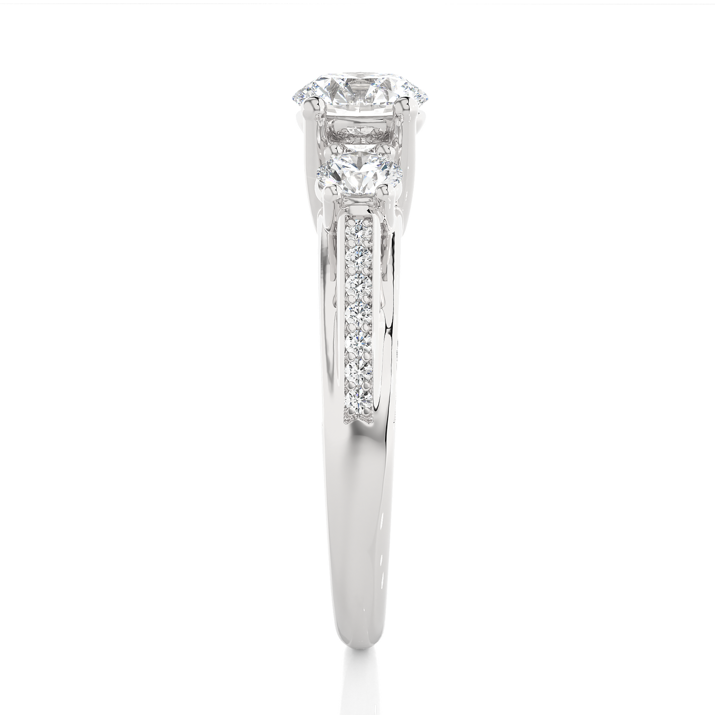 1.01 Ct Round Cut E-VS1 Lab Grown Diamond Gold Engagement Ring/Wedding Ring/E Color/VS Clarity/1 Ct Diamond Ring/CVD Diamond Ring/Round Cut Diamond/Round Diamond Side Stone/Prong Set/Three Stone Set/Pave Set/10k Gold/14k Gold/18k Gold/Yellow Gold/White Gold/Rose Gold/Anniversary Gift