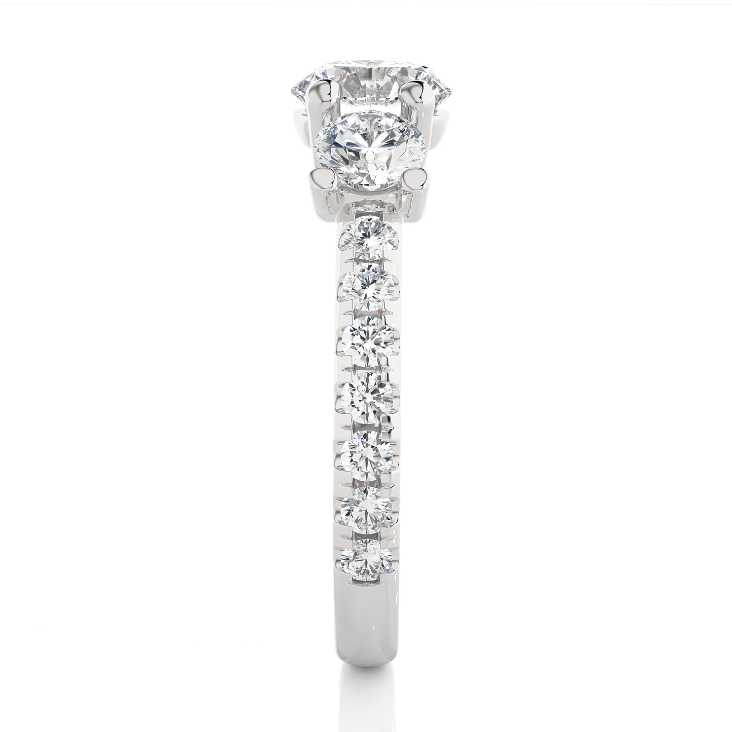 1.75 Ct Round Cut Lab Grown Diamond Three Stone Engagement Ring/Wedding Ring/F Color/VS Clarity/1 Ct Diamond Ring/CVD Diamond Ring/Round Cut Diamond/Round Diamond Side Stone/Prong Set/Three Stone Set/Pave Set/10k Gold/14k Gold/18k Gold/Yellow Gold/White Gold/Rose Gold/Anniversary Gift