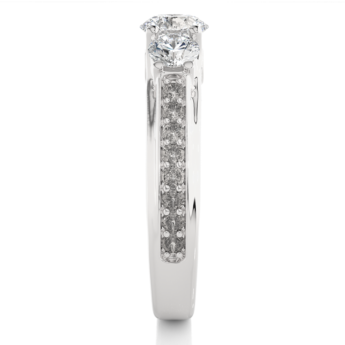 1.22 Ct Round Cut E-VS2 Lab Grown Diamond Three Stone Engagement Ring/Wedding Ring/E Color/VS Clarity/1 Ct Diamond Ring/CVD Diamond Ring/Round Cut Diamond/Round Diamond Side Stone/Prong Set/Three Stone Set/Pave Set/10k Gold/14k Gold/18k Gold/Yellow Gold/White Gold/Rose Gold/Anniversary Gift