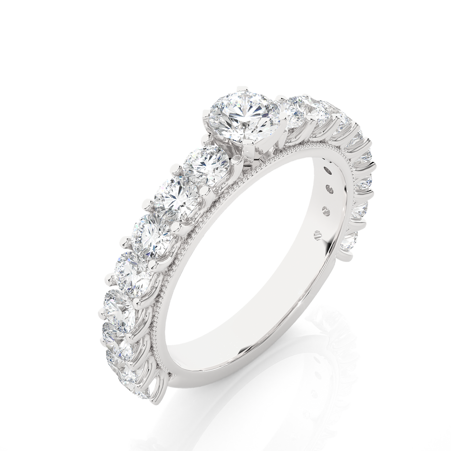 0.5 CT Round Cut Lab Grown Diamond Engagement Ring in Pave Setting/Wedding Ring/E Color/VS Clarity/1 Ct Diamond Ring/CVD Diamond Ring/Round Cut Diamond/Round Diamond Side Stone/Prong Set/Pave Set/10k Gold/14k Gold/18k Gold/Yellow Gold/White Gold/Rose Gold/Anniversary Gift