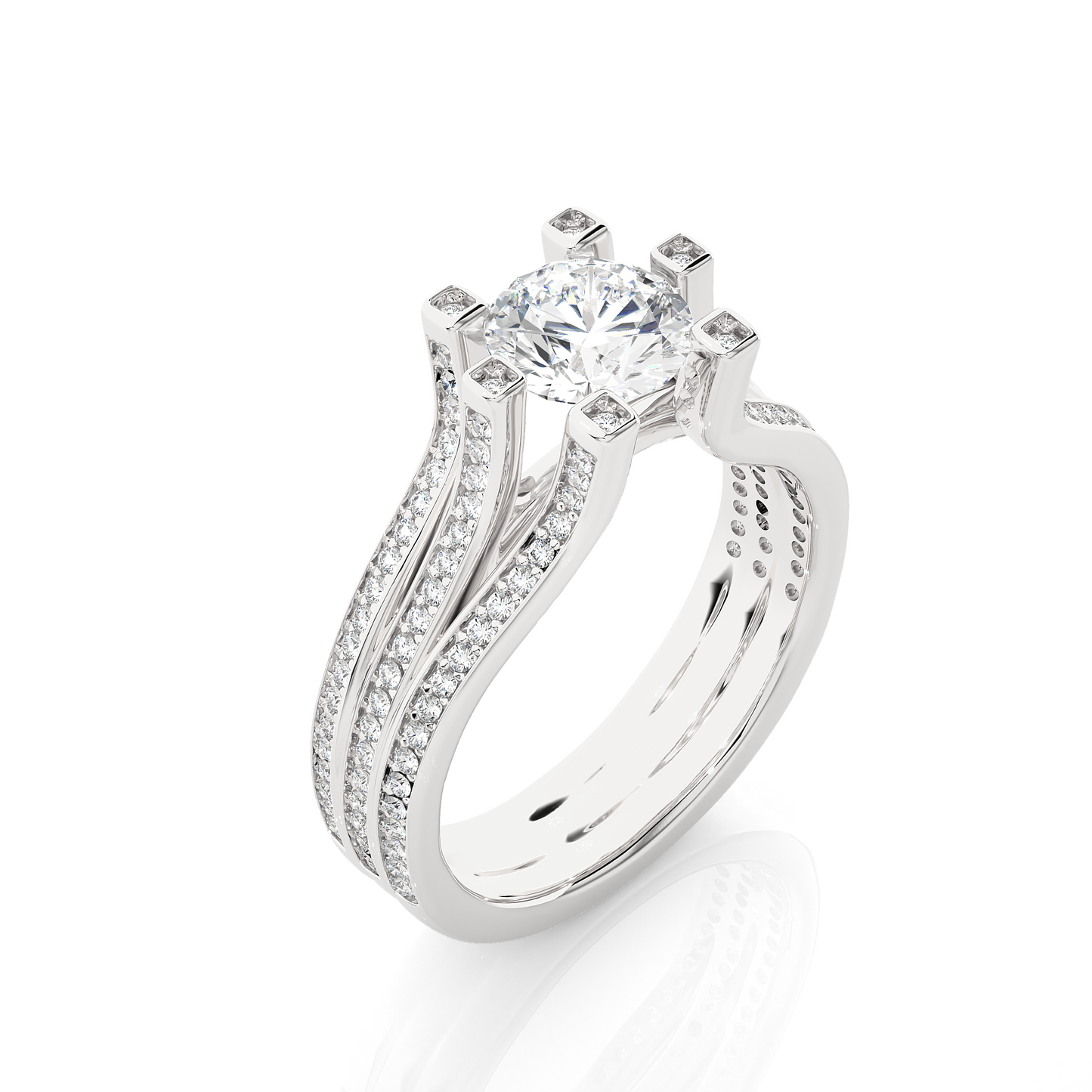 1.05 Ct Round Cut Lab Grown Diamond Engagement Ring/Wedding Ring/E Color/VS Clarity/1 Ct Diamond Ring/CVD Diamond Ring/Round Cut Diamond/Round Diamond Side Stone/Prong Set/Pave Set/10k Gold/14k Gold/18k Gold/Yellow Gold/White Gold/Rose Gold/Anniversary Gift