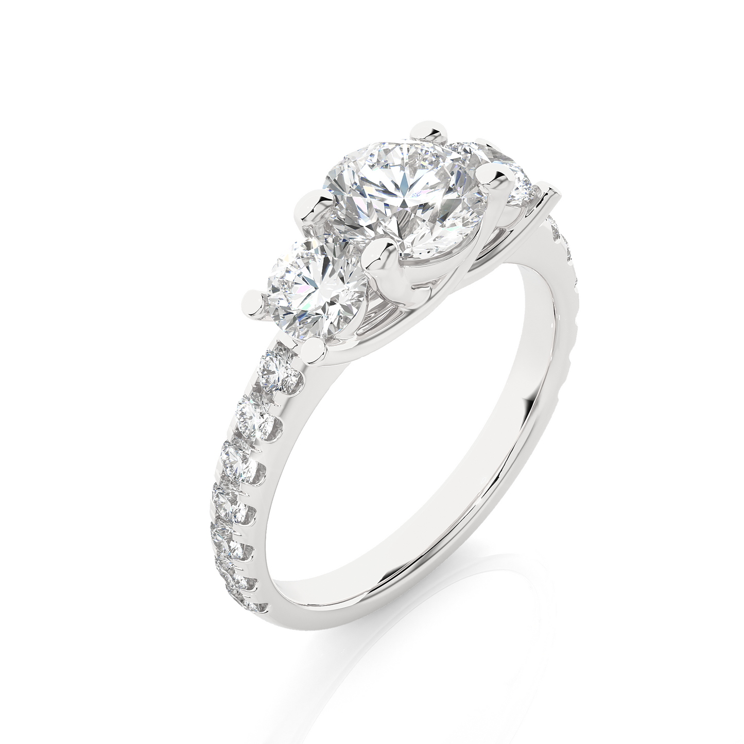 1.75 Ct Round Cut Lab Grown Diamond Three Stone Engagement Ring/Wedding Ring/F Color/VS Clarity/1 Ct Diamond Ring/CVD Diamond Ring/Round Cut Diamond/Round Diamond Side Stone/Prong Set/Three Stone Set/Pave Set/10k Gold/14k Gold/18k Gold/Yellow Gold/White Gold/Rose Gold/Anniversary Gift
