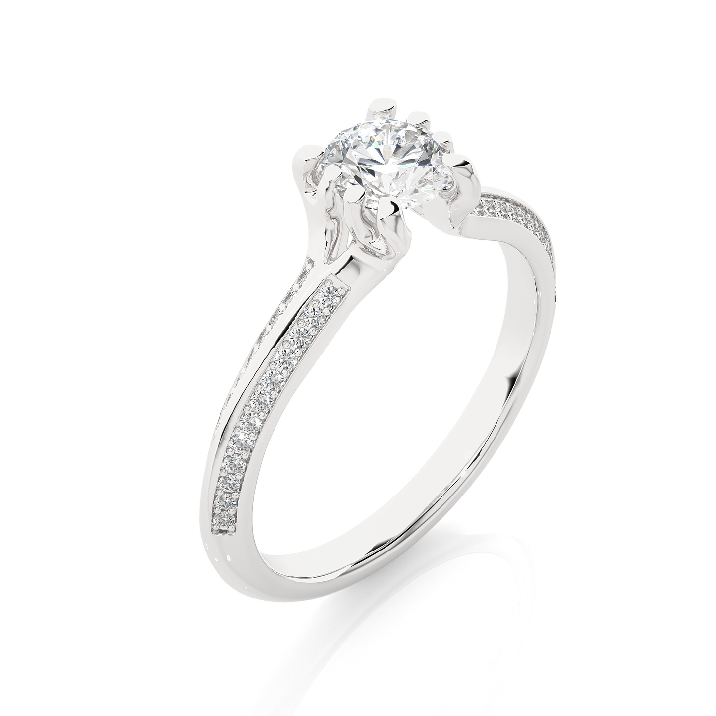 0.65 CT Round Cut Lab Grown Diamond Engagement Ring in Knife Edge Shank With Pave Setting/Wedding Ring/F Color/VS Clarity/1 Ct Diamond Ring/CVD Diamond Ring/Round Cut Diamond/Round Diamond Side Stone/Eight Prong Set/Pave Set/10k Gold/14k Gold/18k Gold/Yellow Gold/White Gold/Rose Gold/Anniversary Gift