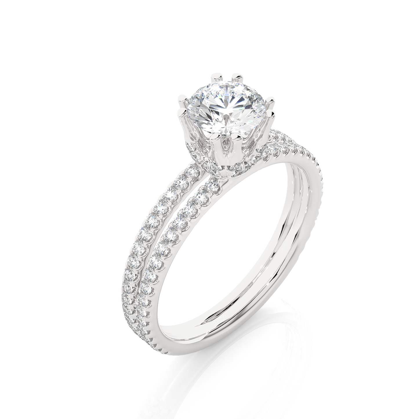 1.01 Ct Round Cut F-VS1 Lab Grown Diamond Pave Engagement Ring/Wedding Ring/F Color/VS Clarity/1 Ct Diamond Ring/CVD Diamond Ring/Round Cut Diamond/Round Diamond Side Stone/Four Prong Set/Pave Set/10k Gold/14k Gold/18k Gold/Yellow Gold/White Gold/Rose Gold/Anniversary Gift