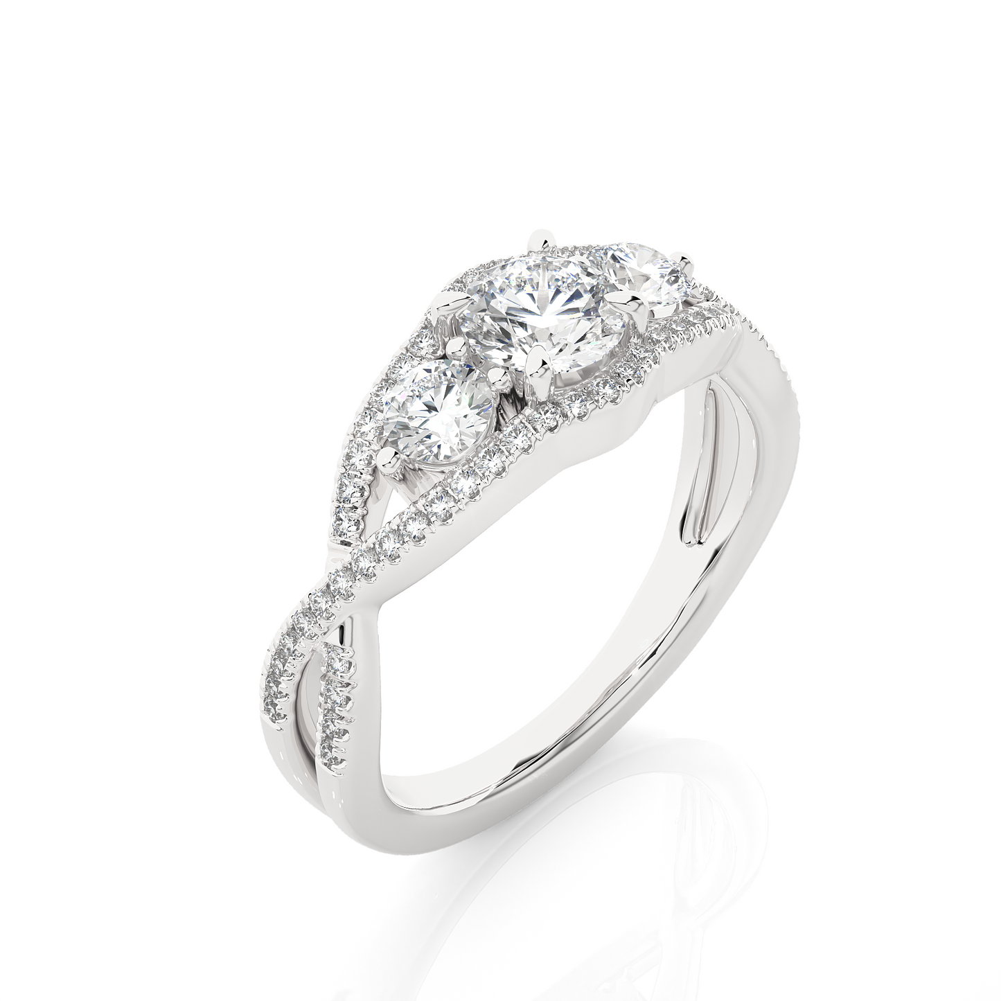 1.05 Ct Round Cut F-VS1 Lab Grown Diamond Engagement Ring in Crossover Shank/Wedding Ring/F Color/VS Clarity/1 Ct Diamond Ring/CVD Diamond Ring/Round Cut Diamond/Round Diamond Side Stone/Prong Set/Three Stone Set/Pave Set/10k Gold/14k Gold/18k Gold/Yellow Gold/White Gold/Rose Gold/Anniversary Gift