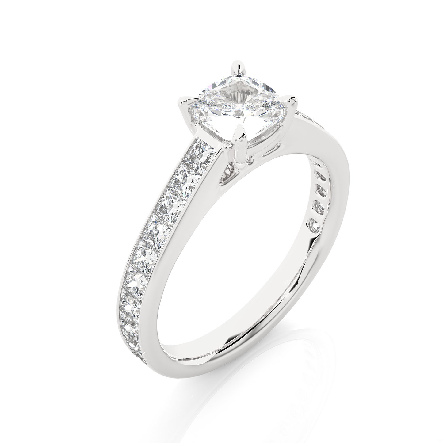 1.6 Ct Cushion Cut Lab Grown Diamond Gold Engagement Ring/Wedding Ring/F Color/VS Clarity/1 Ct Diamond Ring/CVD Diamond Ring/Cushion Cut Diamond/Princess Diamond Side Stone/Prong Set/Pave Set/10k Gold/14k Gold/18k Gold/Yellow Gold/White Gold/Rose Gold/Anniversary Gift