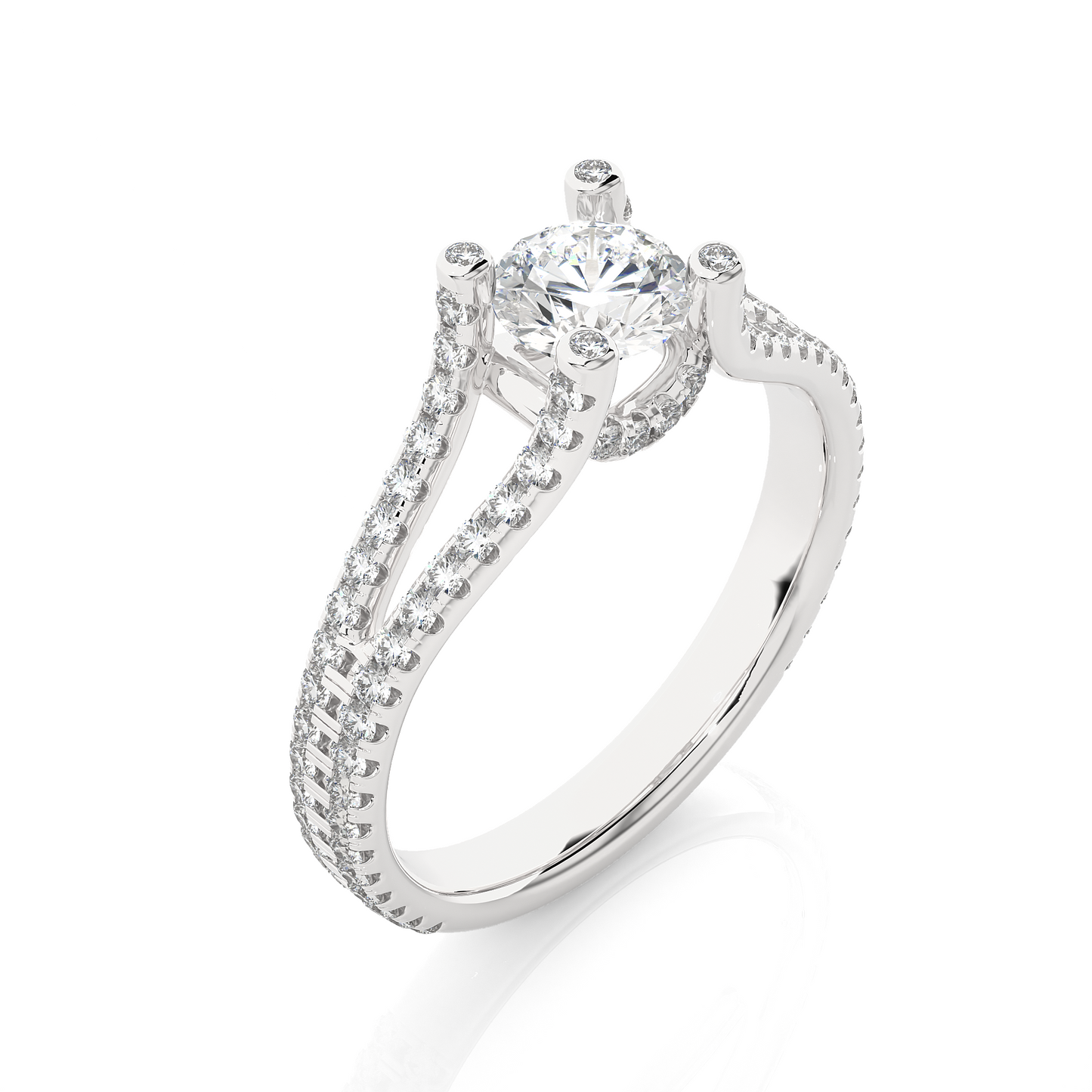 1.02 CT Round Cut Lab Grown Diamond Engagement Ring in Split Shank With Pave Setting/Wedding Ring/F Color/VS Clarity/1 Ct Diamond Ring/CVD Diamond Ring/Round Cut Diamond/Round Diamond Side Stone/Four Prong Set/Pave Set/10k Gold/14k Gold/18k Gold/Yellow Gold/White Gold/Rose Gold/Anniversary Gift