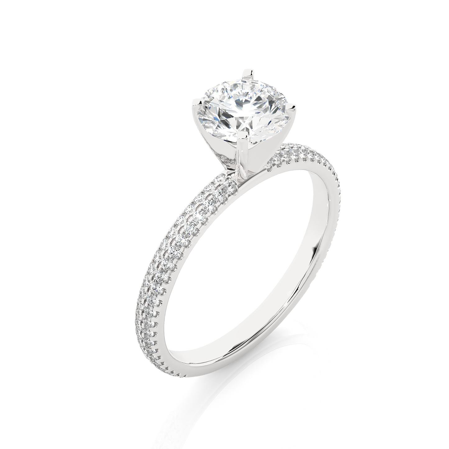 1.18 Ct Round Cut E-VS2 Lab Grown Diamond Gold Engagement Ring in Pave Shank/Wedding Ring/E Color/VS Clarity/1 Ct Diamond Ring/CVD Diamond Ring/Round Cut Diamond/Round Diamond Side Stone/Four Prong Set/Pave Set/10k Gold/14k Gold/18k Gold/Yellow Gold/White Gold/Rose Gold/Anniversary Gift