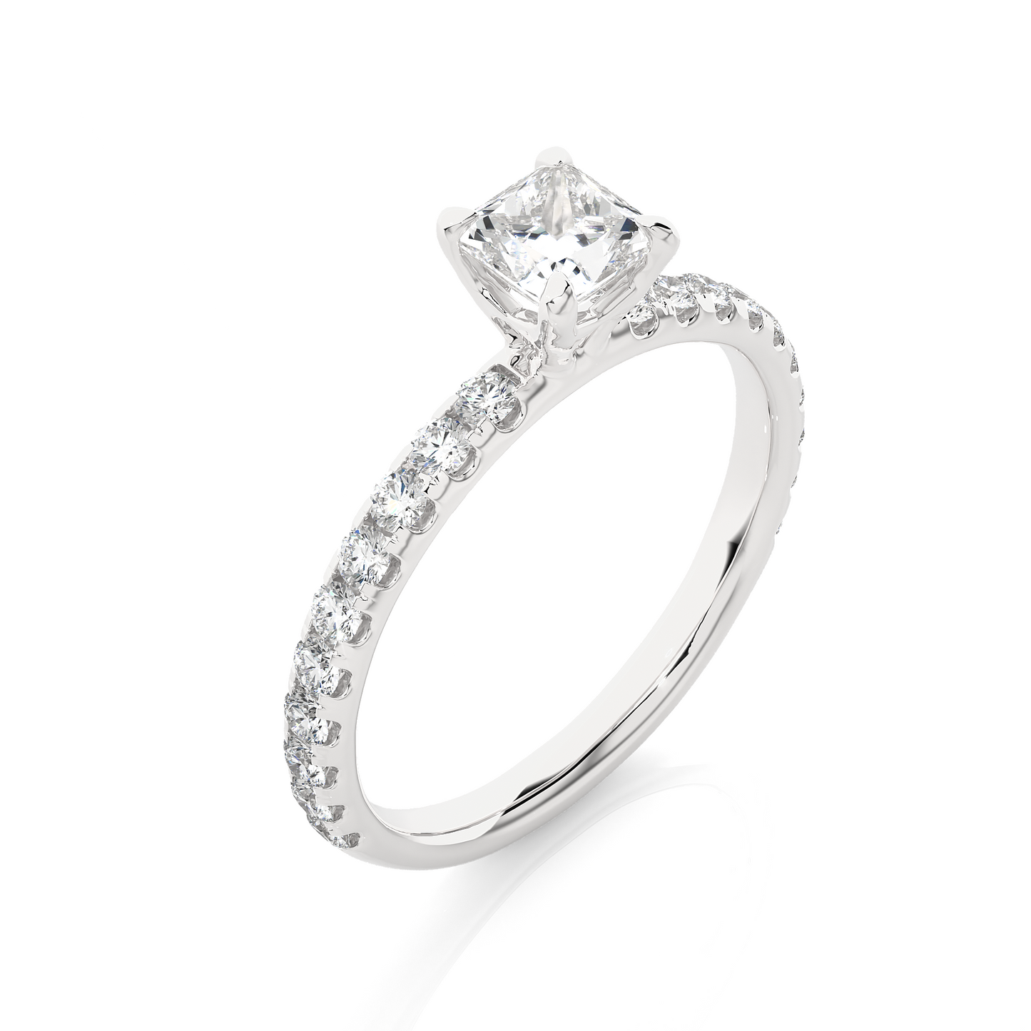 1.08 Ct Princess Cut F-VS Lab Grown Diamond Engagement Ring/Wedding Ring/F Color/VS Clarity/1 Ct Diamond Ring/CVD Diamond Ring/Princess Cut Diamond/Round Diamond Side Stone/Prong Set/Pave Set/10k Gold/14k Gold/18k Gold/Yellow Gold/White Gold/Rose Gold/Anniversary Gift
