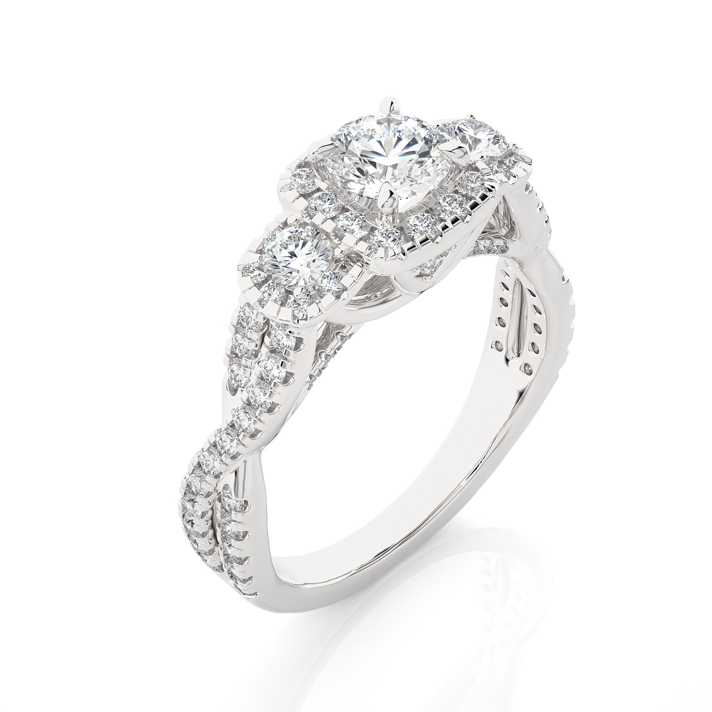 1.02 Ct Round Cut E-VS1 Lab Grown Diamond Gold Engagement Ring/Wedding Ring/E Color/VS Clarity/1 Ct Diamond Ring/CVD Diamond Ring/Round Cut Diamond/Round Diamond Side Stone/Prong Set/Three Stone Set/Pave Set/10k Gold/14k Gold/18k Gold/Yellow Gold/White Gold/Rose Gold/Anniversary Gift