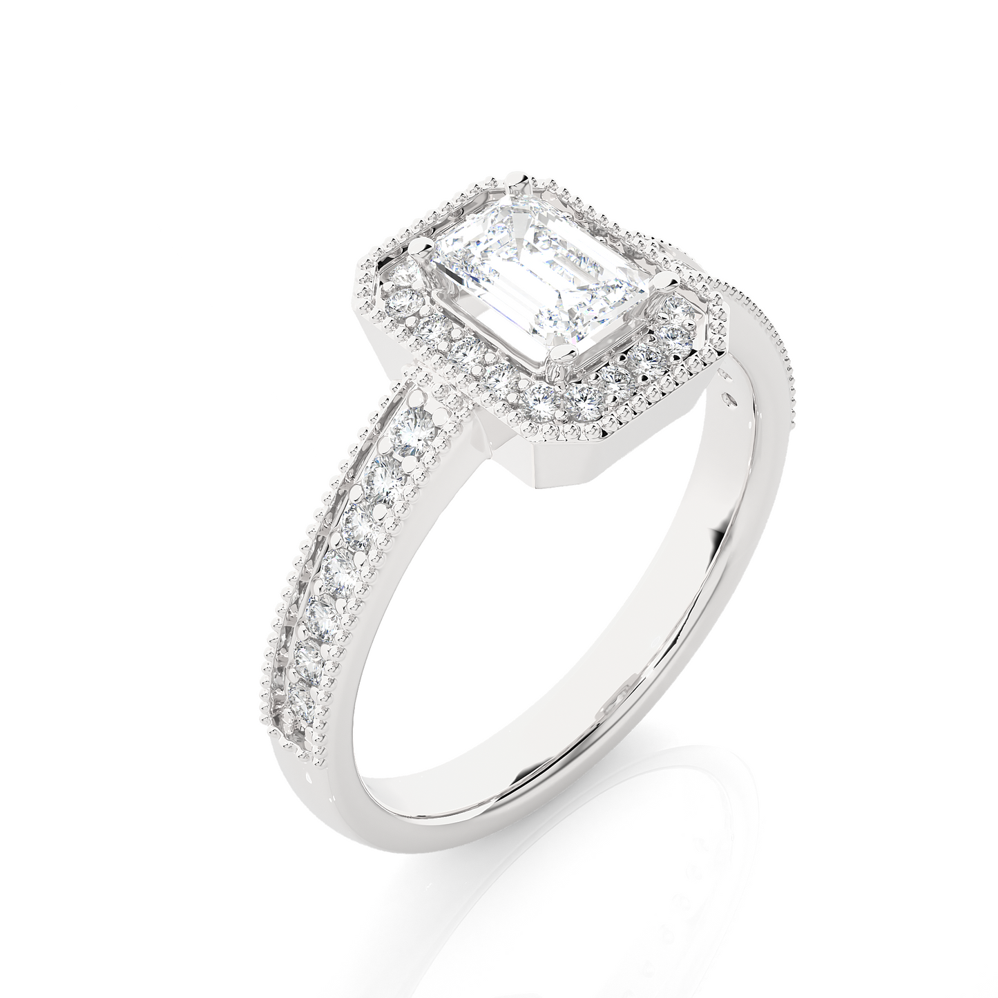 1.22 Ct Emerald Cut F-VS1 Lab Grown Diamond Halo Engagement Ring/Wedding Ring/F Color/VS Clarity/1 Ct Diamond Ring/CVD Diamond Ring/Emerald Cut Diamond/Round Diamond Side Stone/Prong Set/Pave Set/Halo Set/10k Gold/14k Gold/18k Gold/Yellow Gold/White Gold/Rose Gold/Anniversary Gift