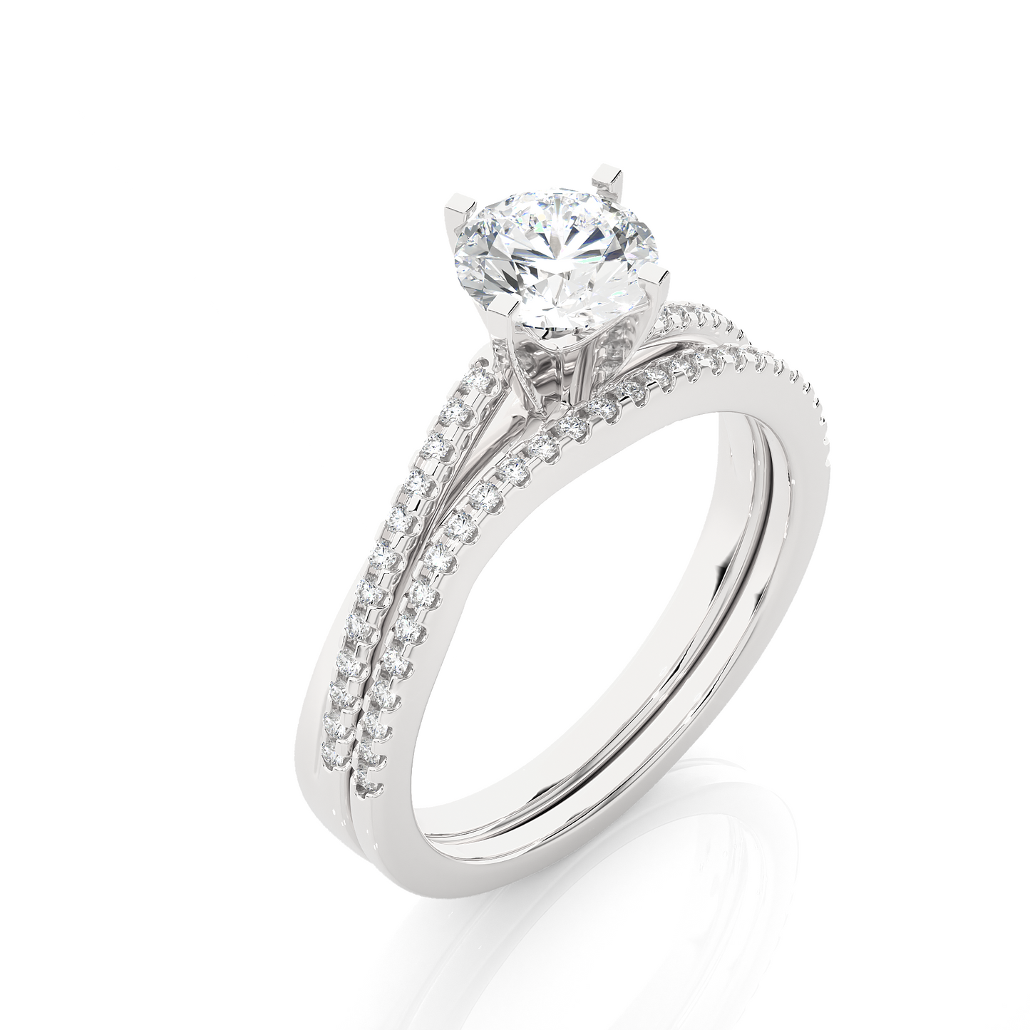 1.01 CT Round Cut Lab Grown Diamond Engagement Ring Made in Pave Setting With Bypass Shank/Wedding Ring/F Color/VS Clarity/1 Ct Diamond Ring/CVD Diamond Ring/Round Cut Diamond/Round Diamond Side Stone/Four Prong Set/Pave Set/10k Gold/14k Gold/18k Gold/Yellow Gold/White Gold/Rose Gold/Anniversary Gift