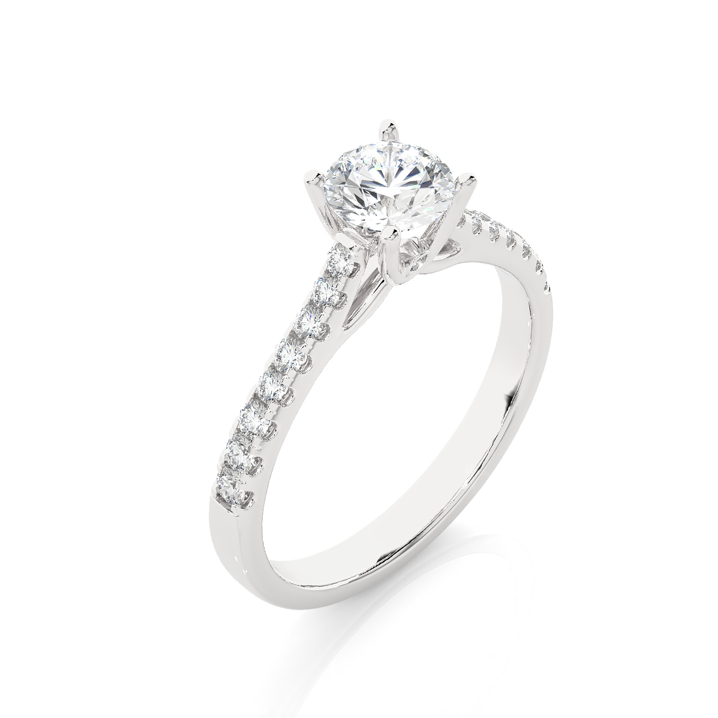 1.0 CT Round Cut Lab Grown Diamond Gold Engagement Ring/Wedding Ring/E Color/VS Clarity/1 Ct Diamond Ring/CVD Diamond Ring/Round Cut Diamond/Round Diamond Side Stone/Prong Set/Pave Set/10k Gold/14k Gold/18k Gold/Yellow Gold/White Gold/Rose Gold/Anniversary Gift