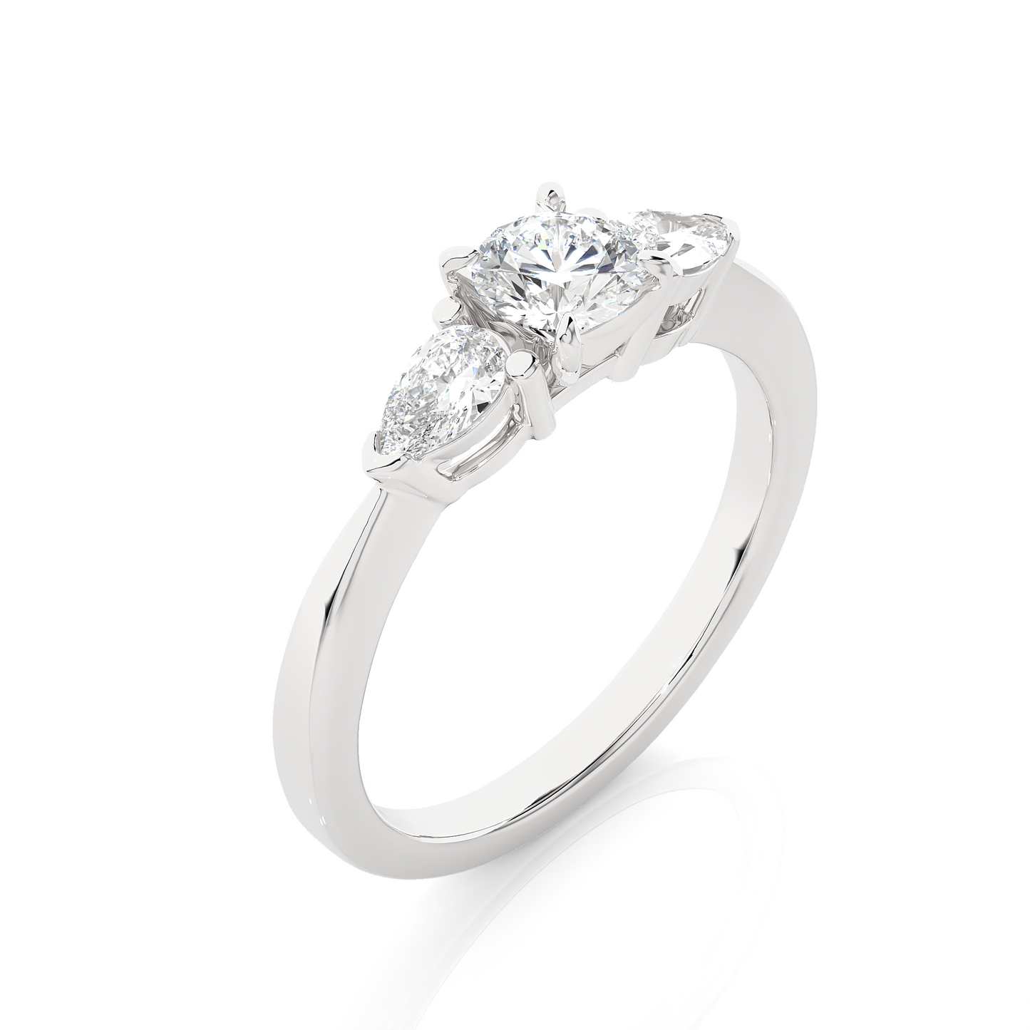 1.16 Ct Round Cut E-VS1 Lab Grown Diamond Three Stone Engagement Ring/Wedding Ring/E Color/VS Clarity/1 Ct Diamond Ring/CVD Diamond Ring/Round Cut Diamond/Pear Diamond Side Stone/Prong Set/Three Stone Set/Halo Set/10k Gold/14k Gold/18k Gold/Yellow Gold/White Gold/Rose Gold/Anniversary Gift